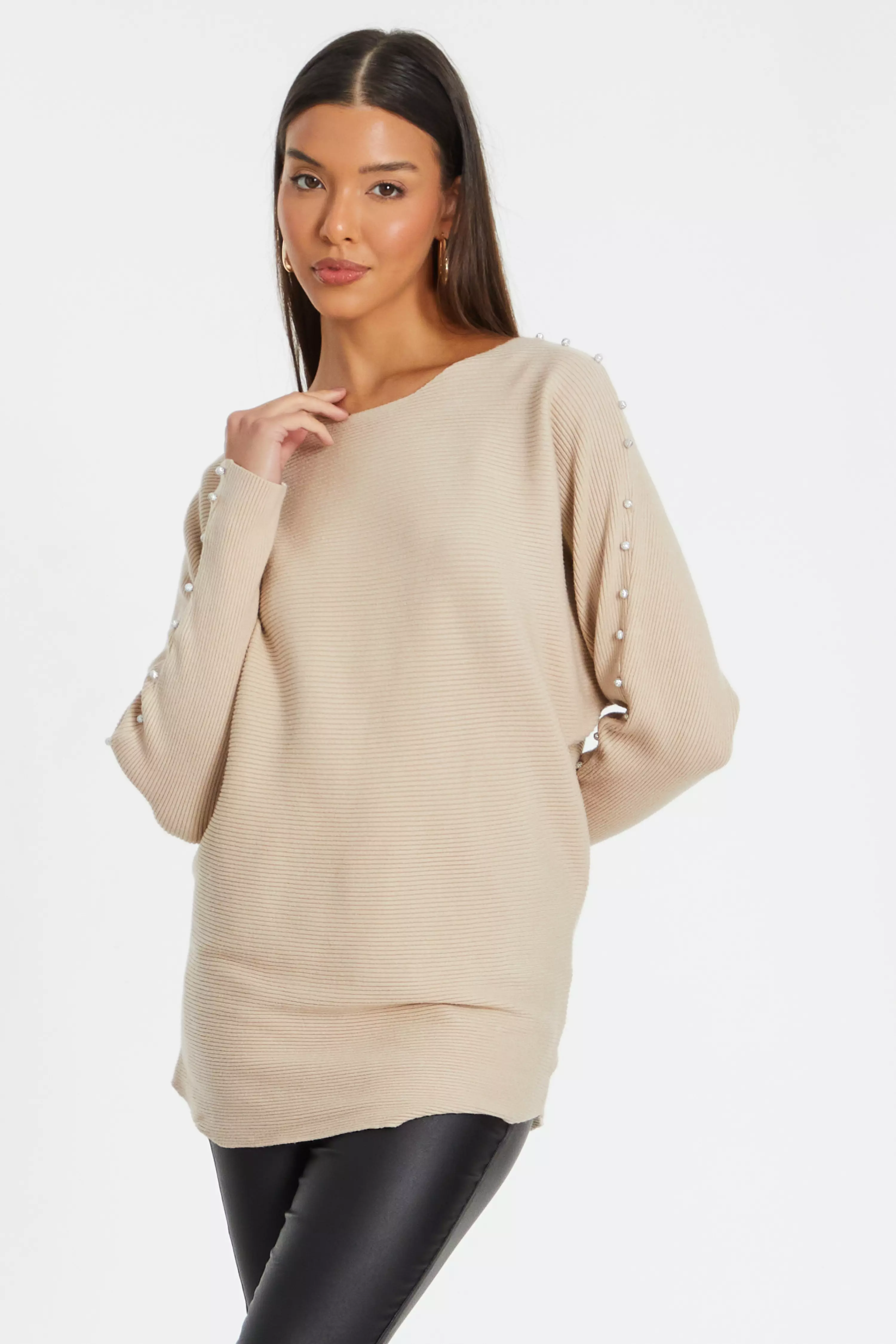 Stone Knitted Beaded Batwing Jumper