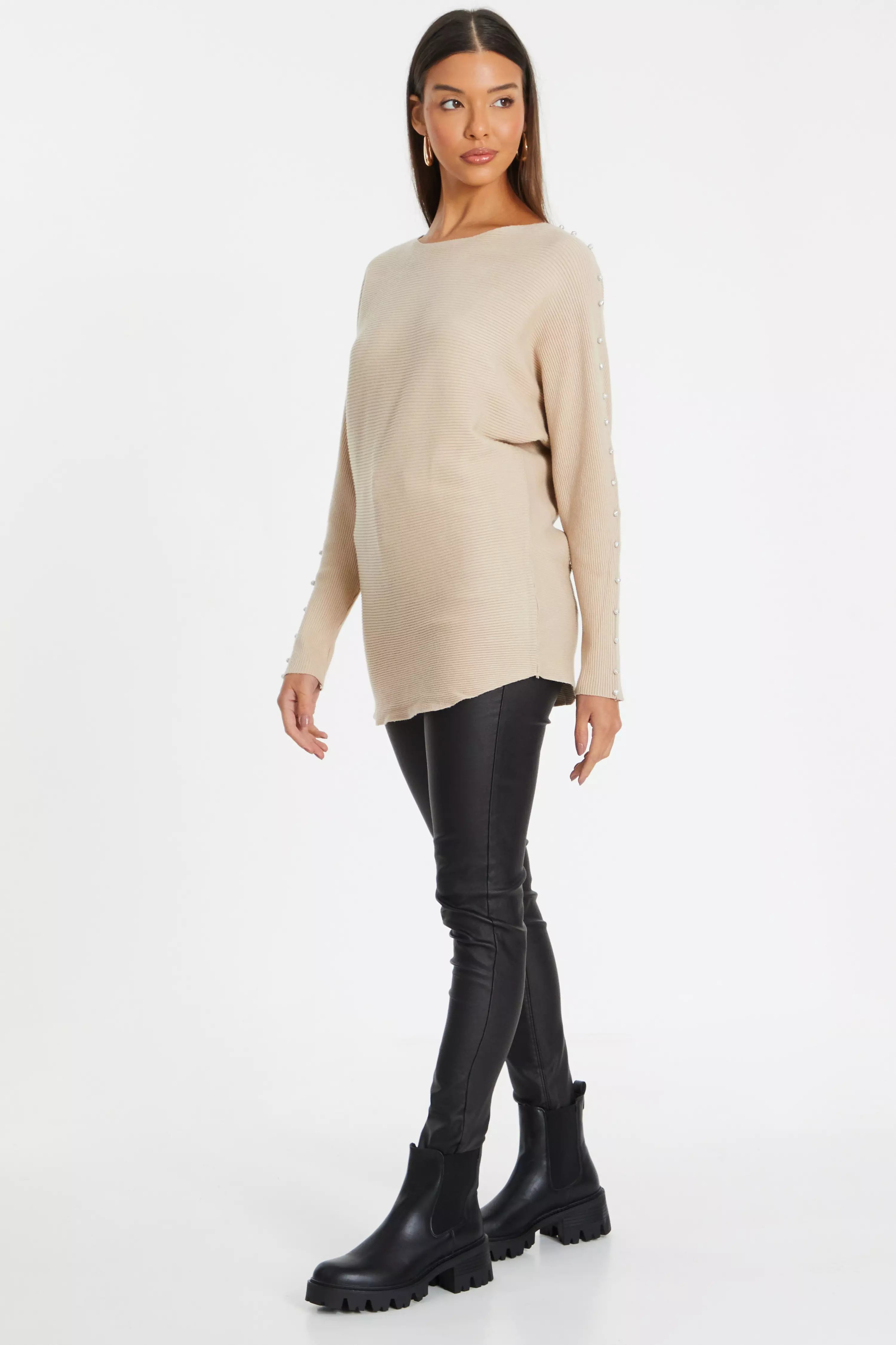 Stone Knitted Beaded Batwing Jumper