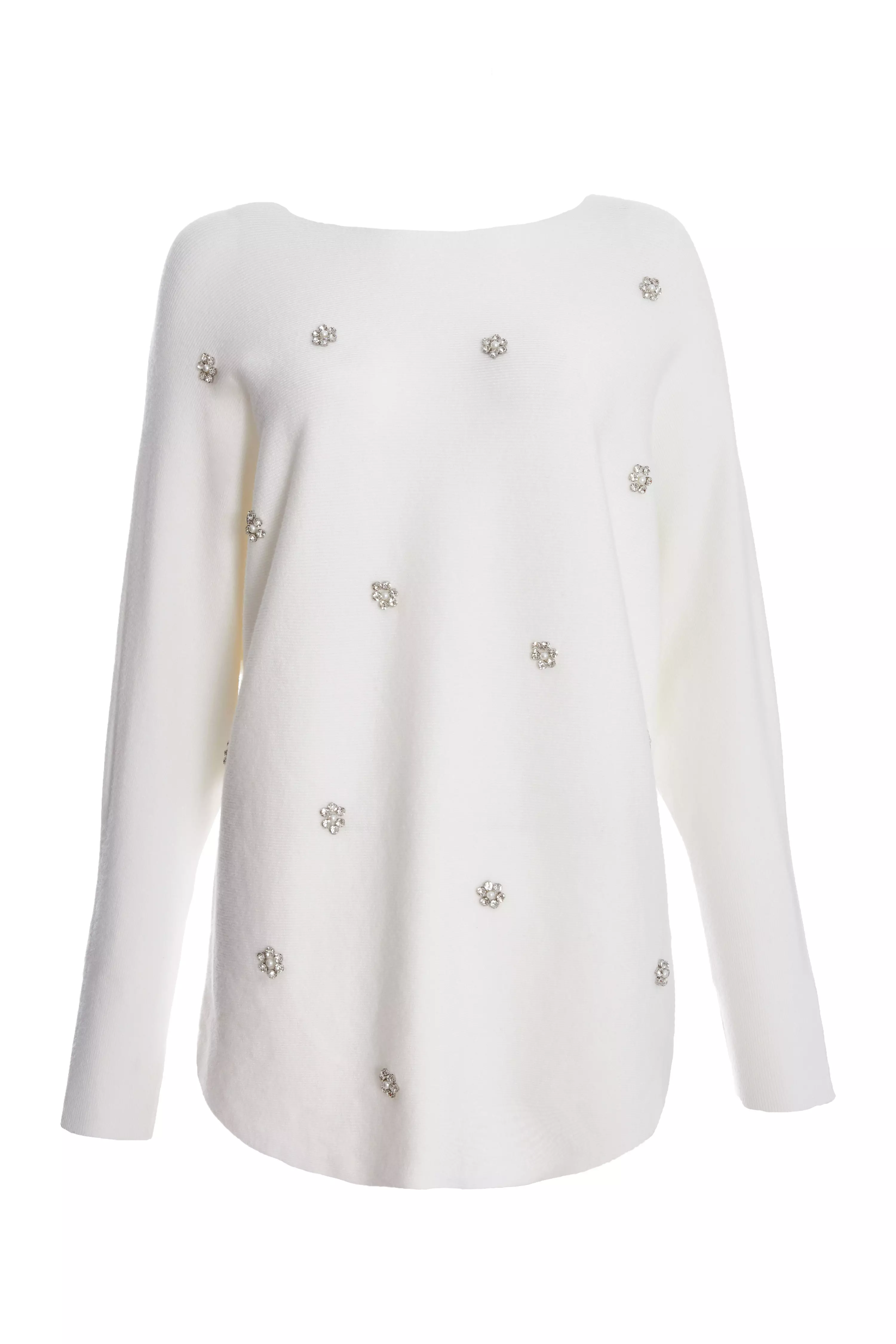 Cream Knitted Beaded Batwing Jumper