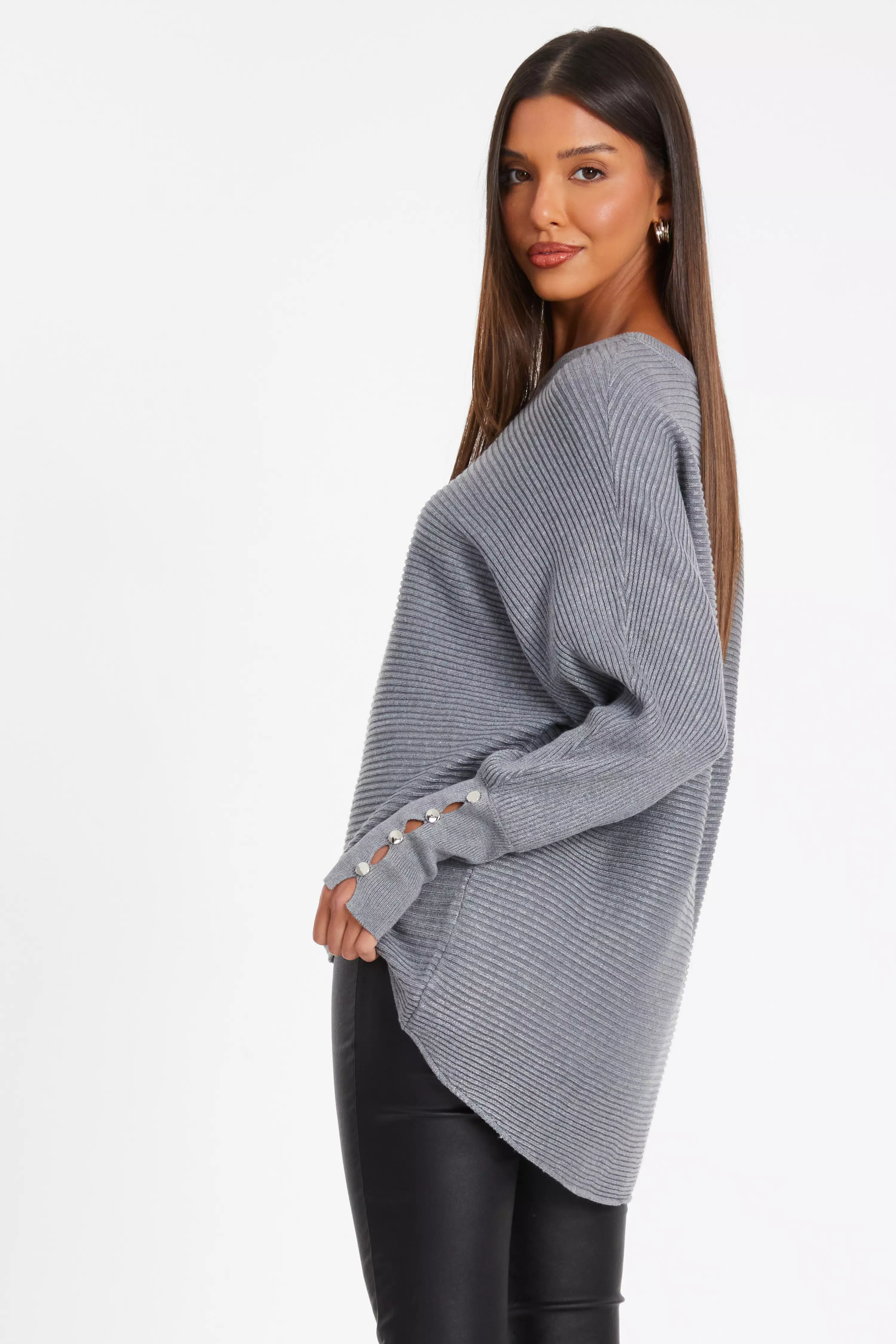 Grey Light Knit Buttoned Jumper