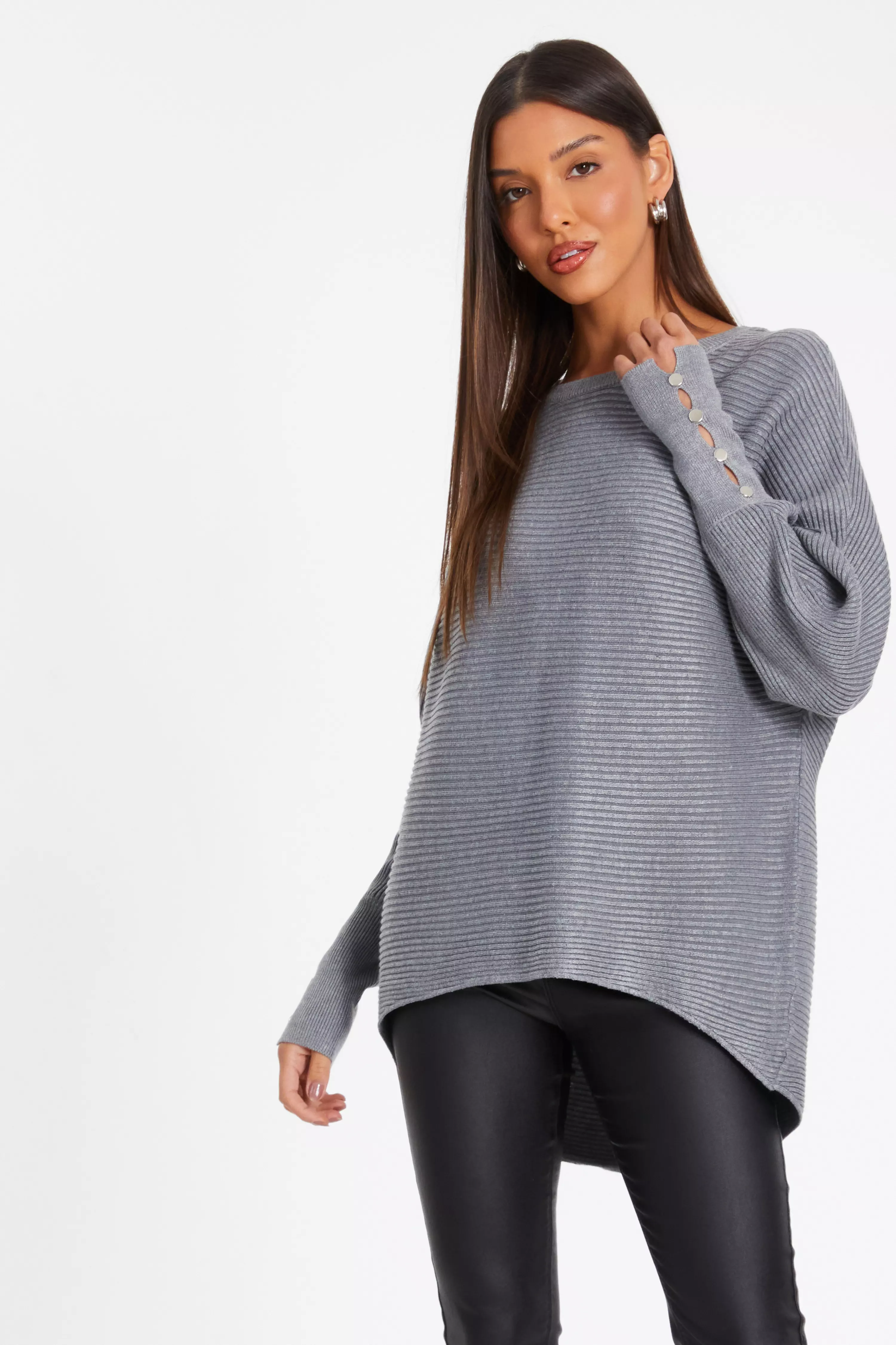 Grey Light Knit Buttoned Jumper