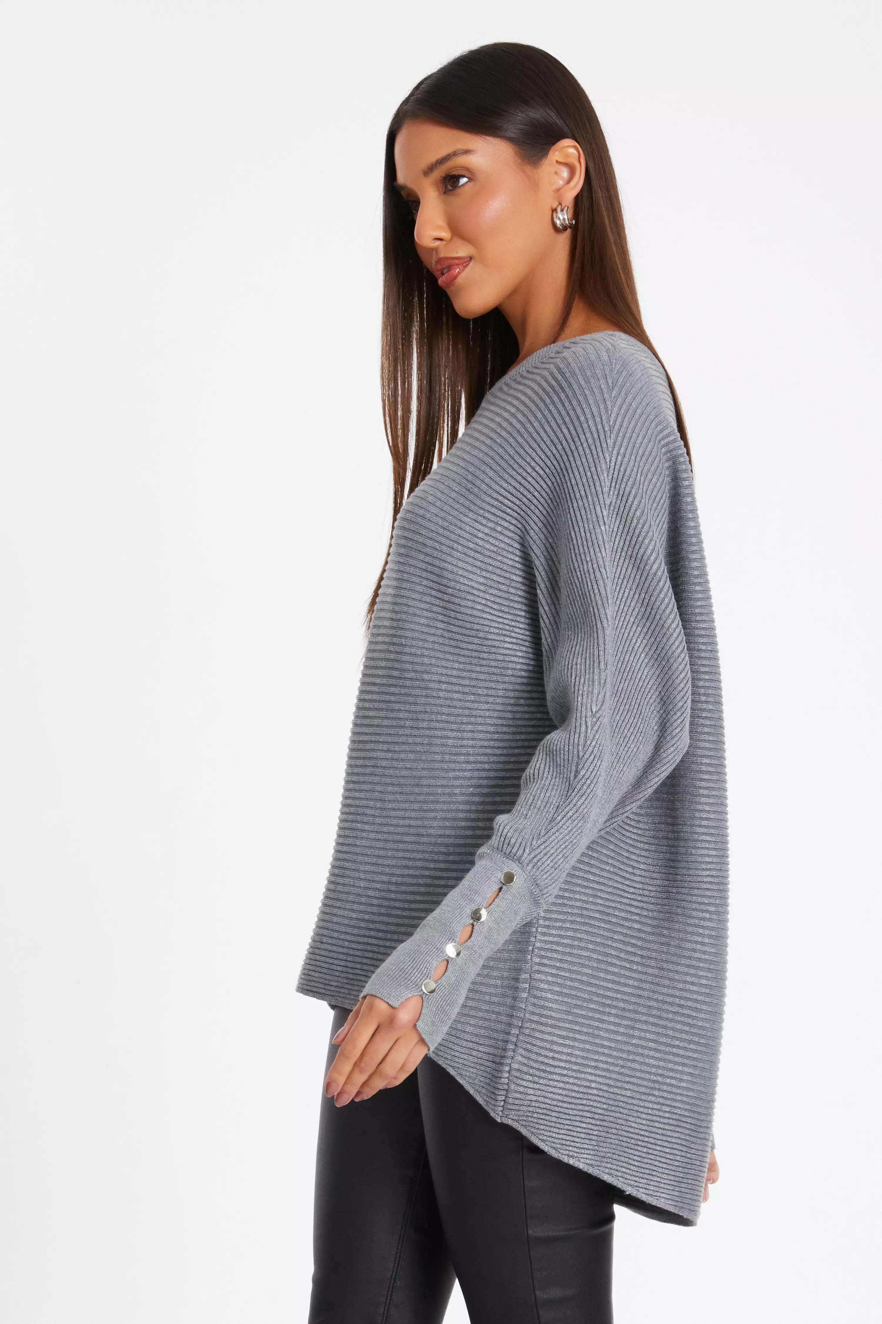 Grey Light Knit Buttoned Jumper