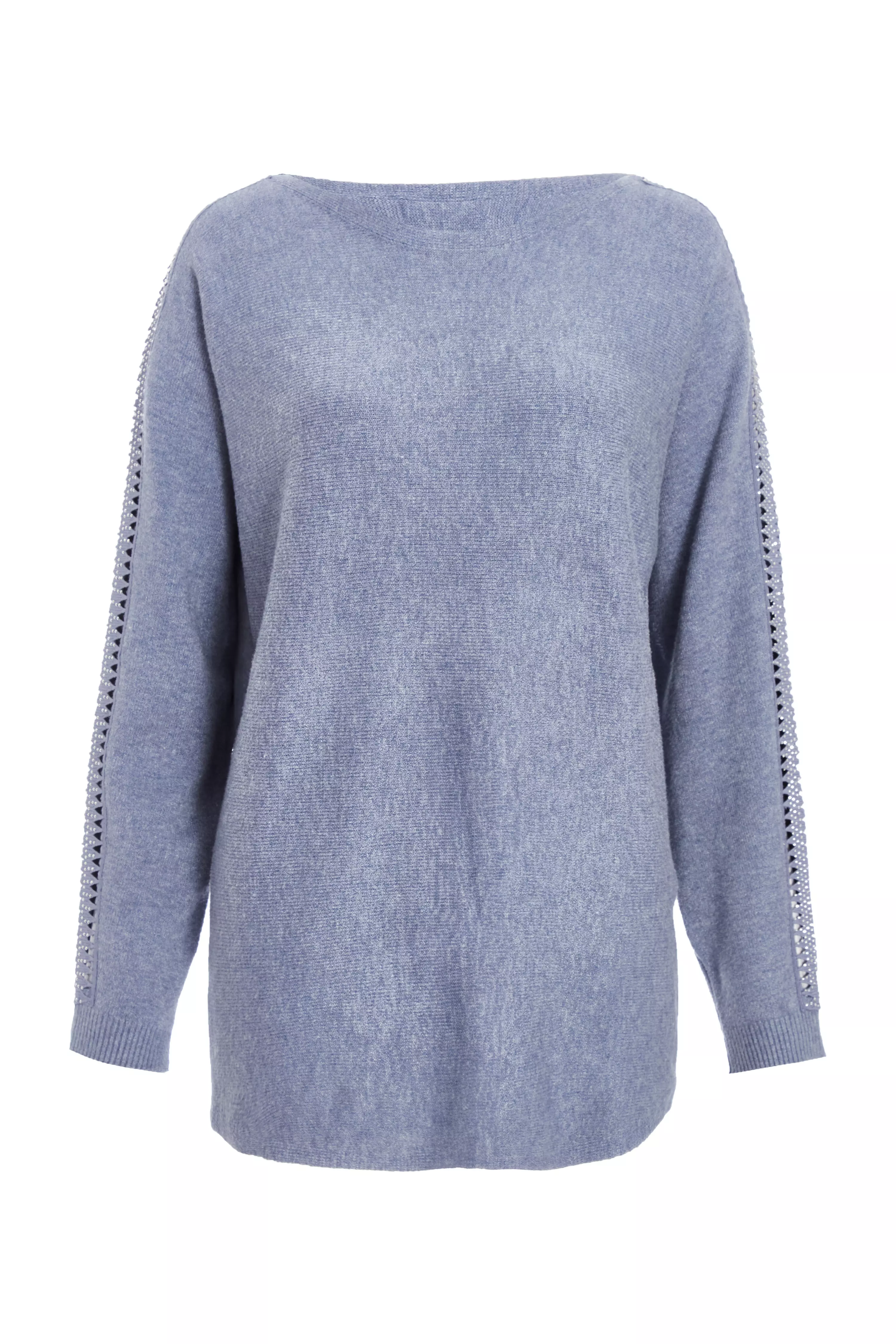 Blue Light Knit Diamante Sleeve Jumper