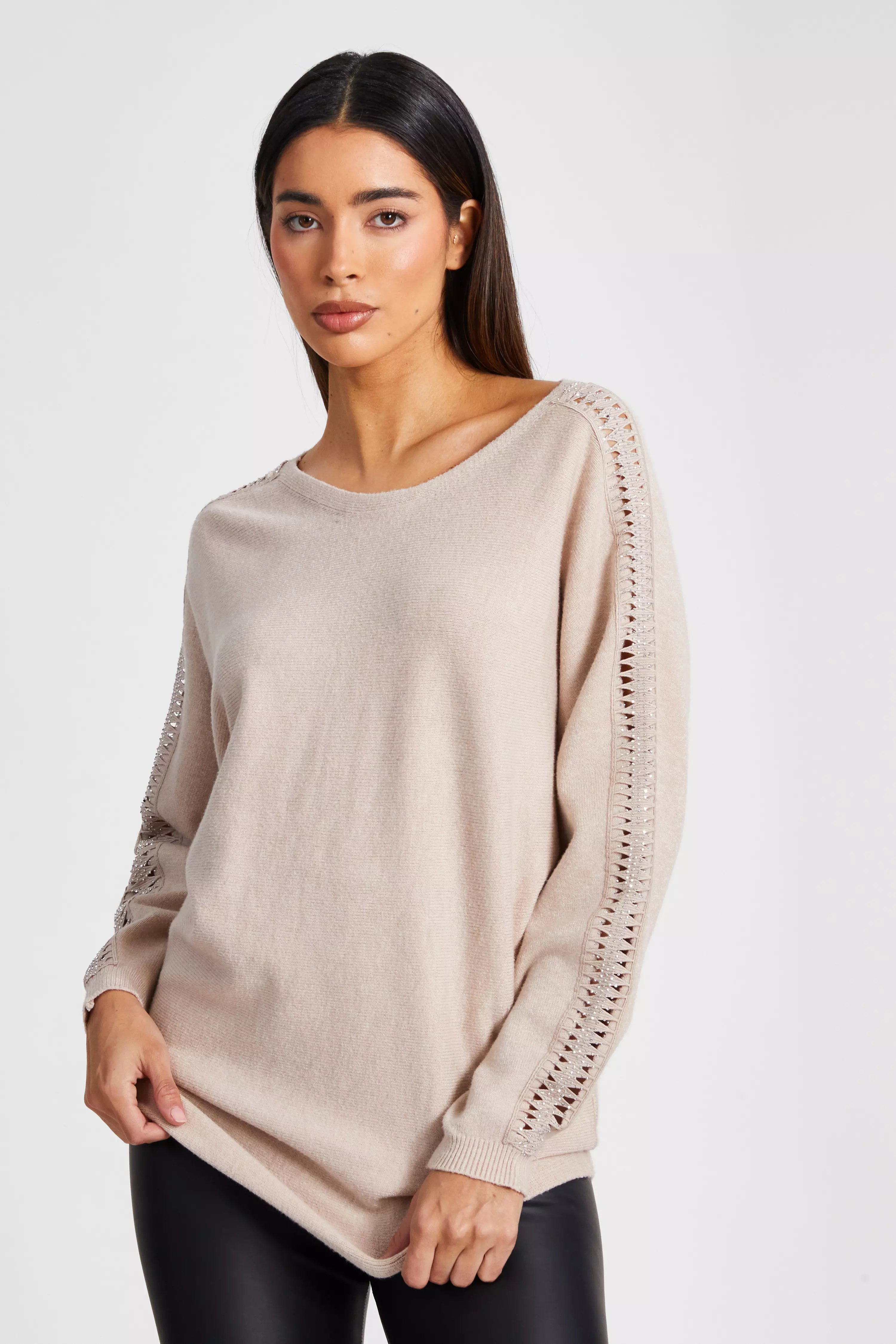 Stone Knit Diamante Sleeve Jumper