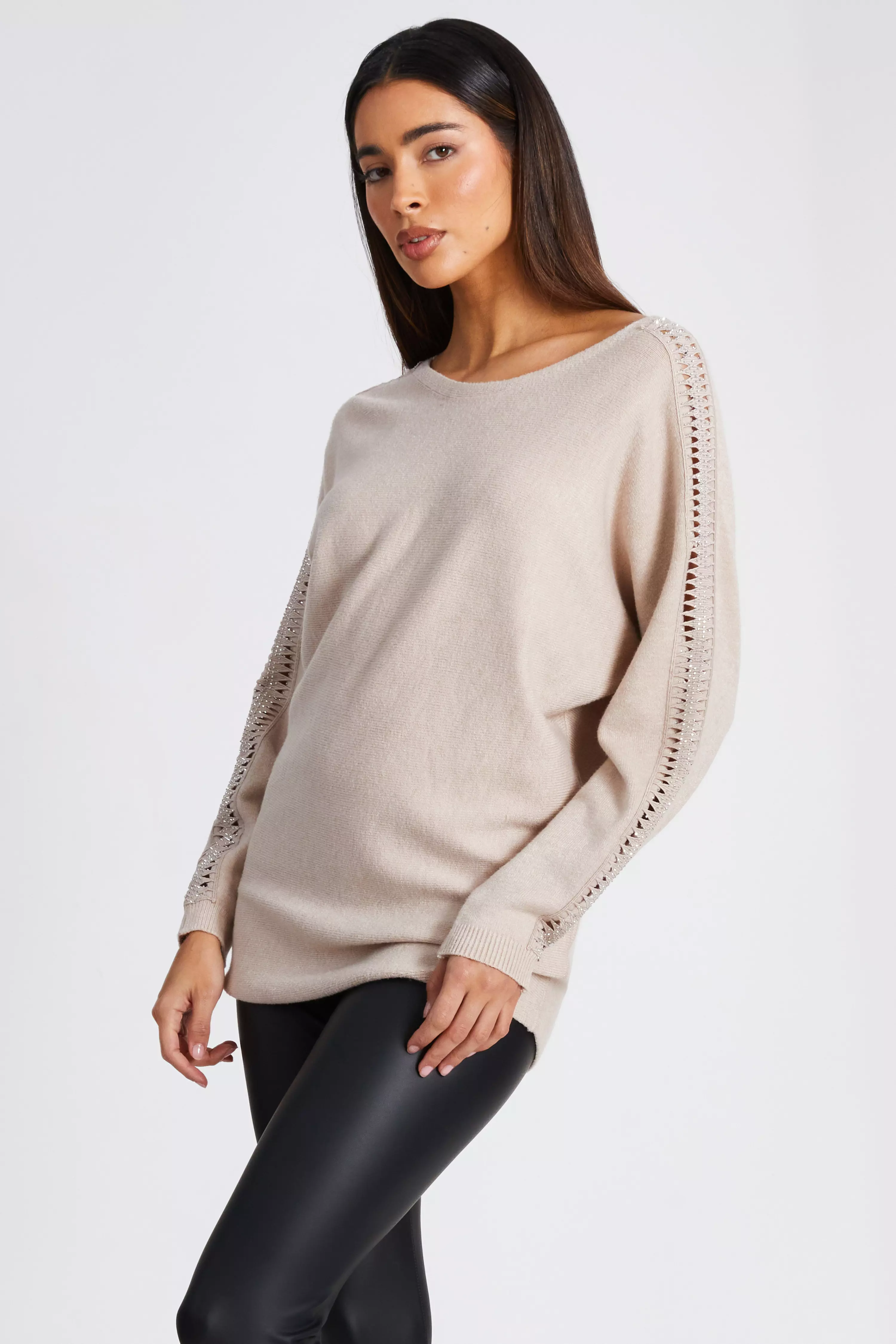 Stone Knit Diamante Sleeve Jumper