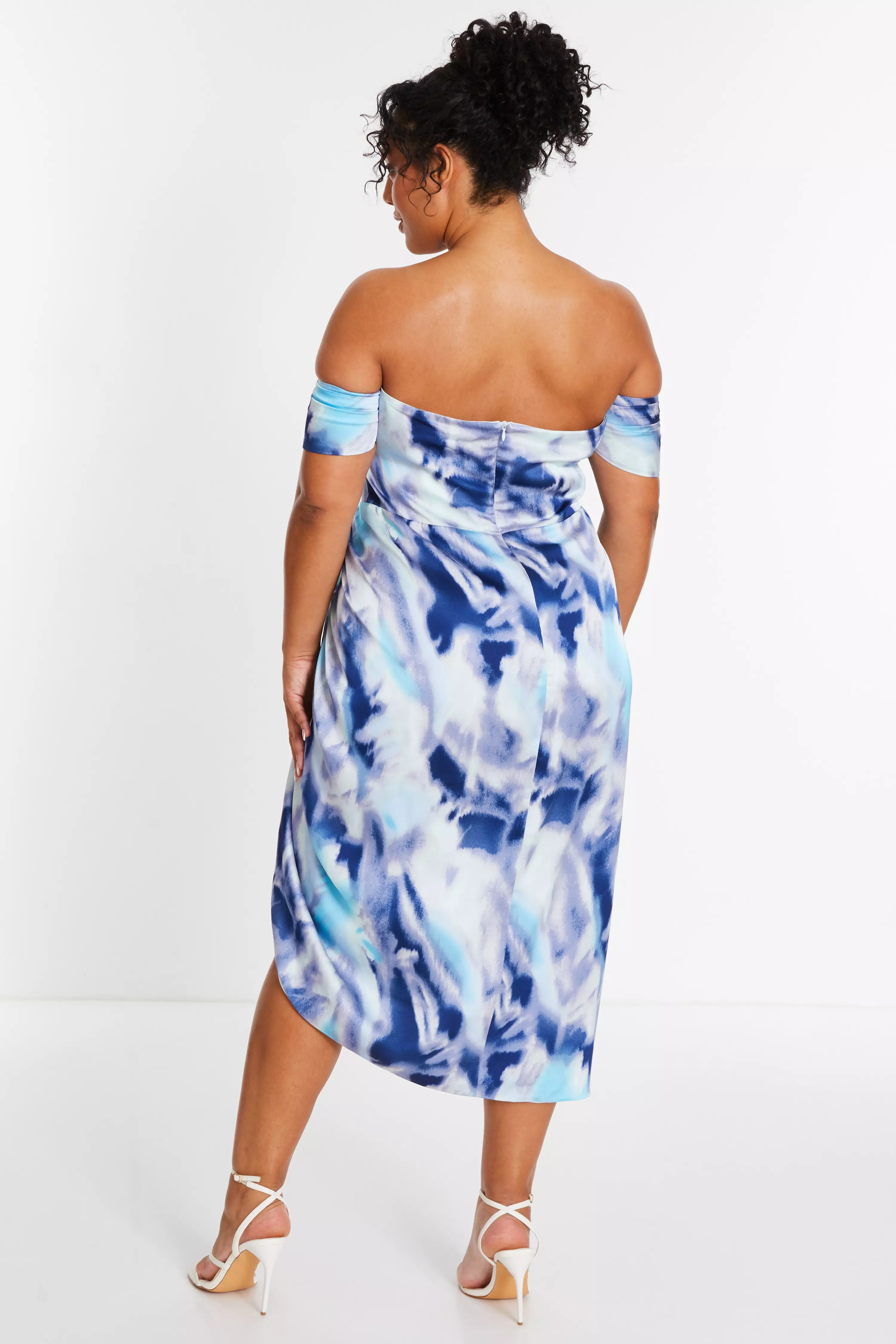 Curve Blue Marble Print Bardot Midi Dress