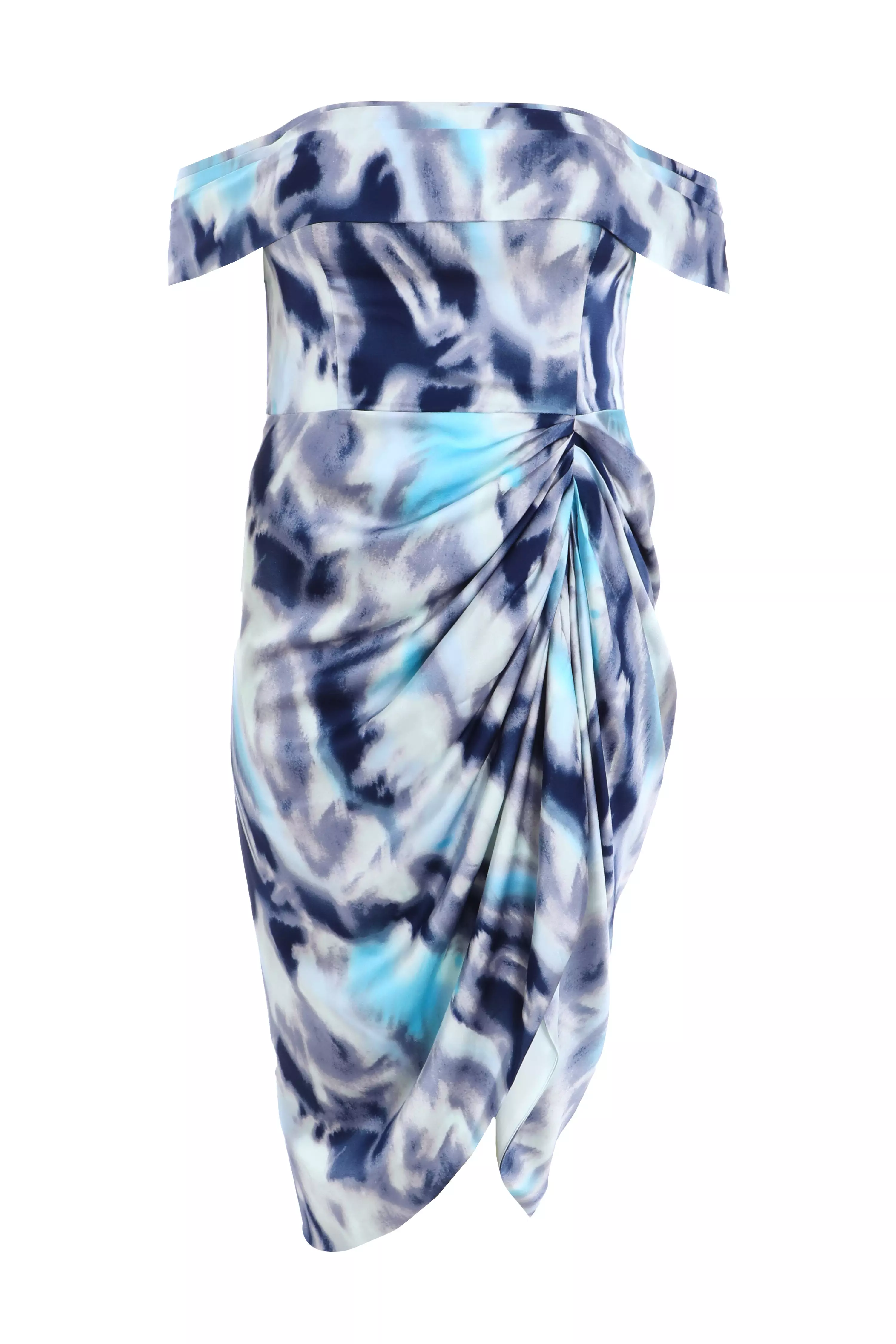 Curve Blue Marble Print Bardot Midi Dress