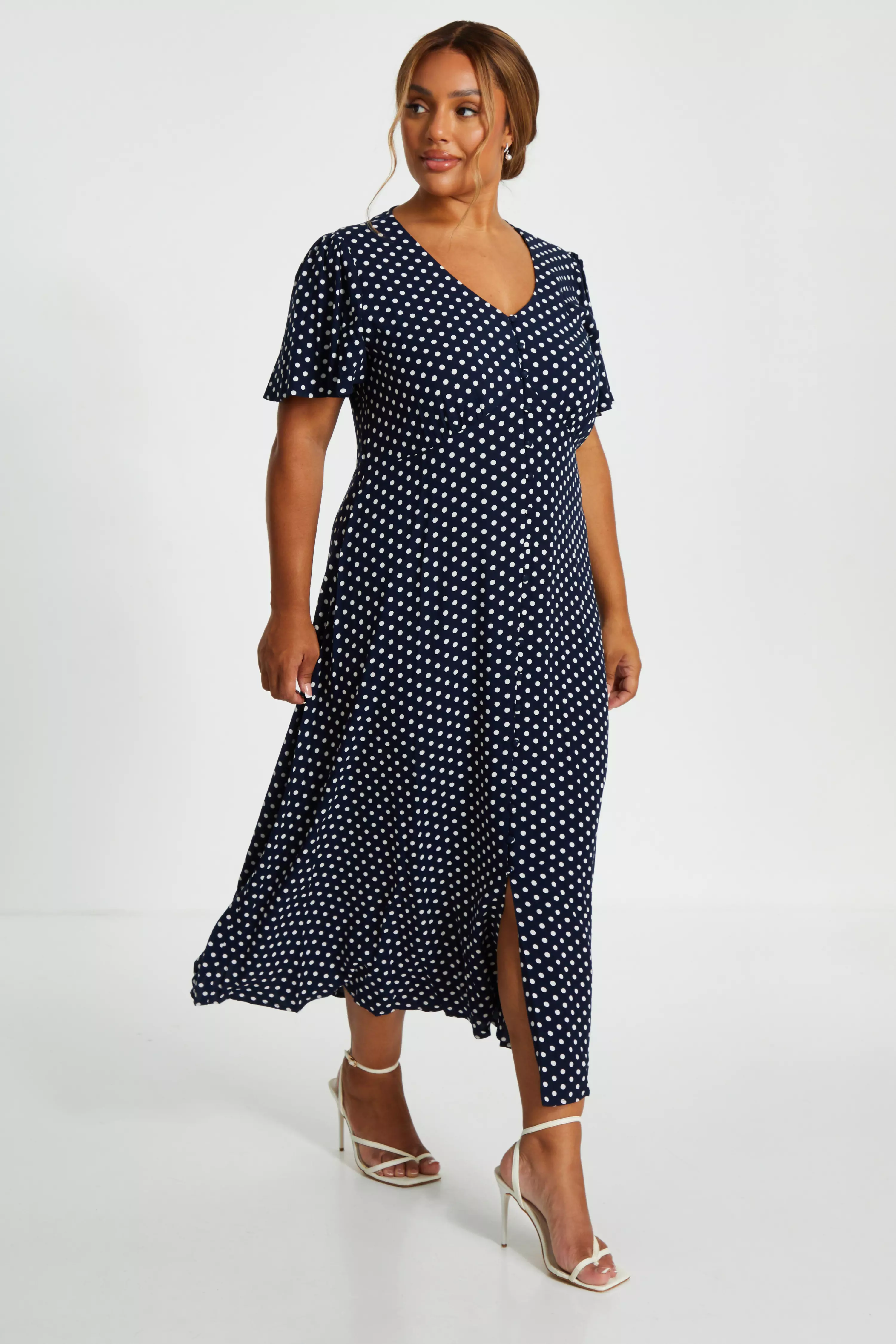 Curve Navy Polka Dot Midaxi Dress