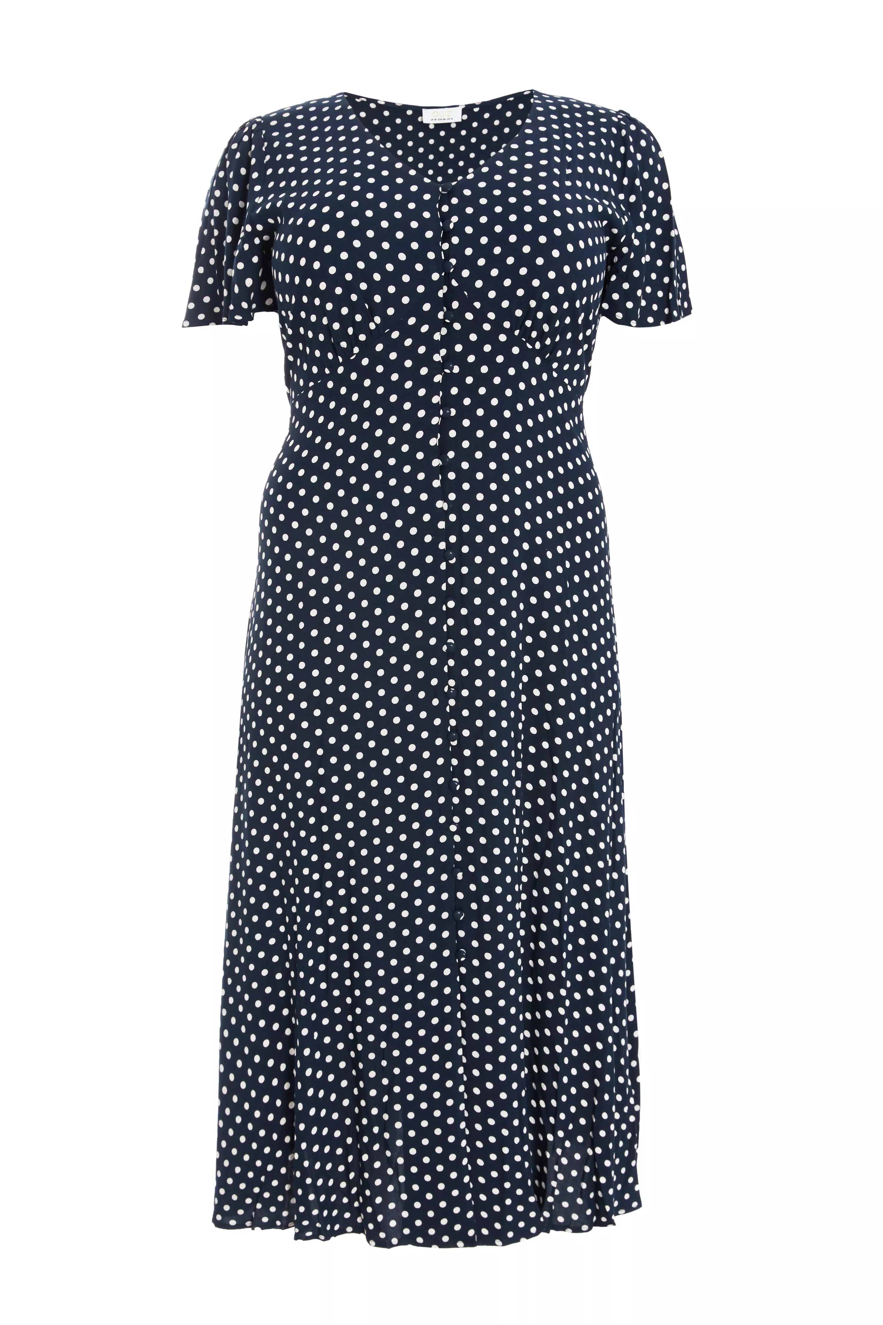 Curve Navy Polka Dot Midaxi Dress