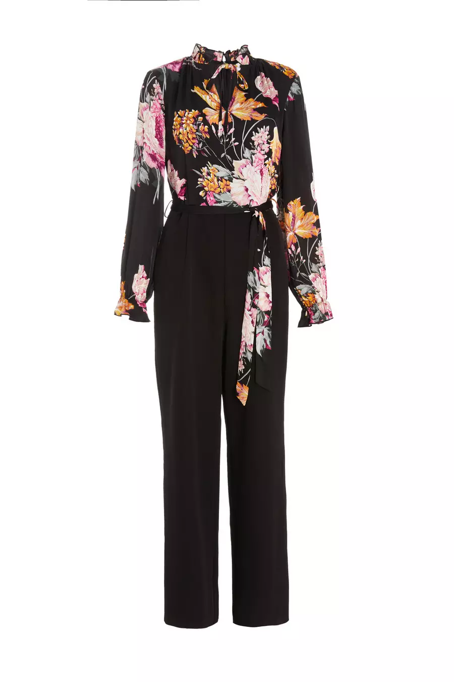 Black Floral Chiffon Contrast Wide Leg Jumpsuit QUIZ Clothing