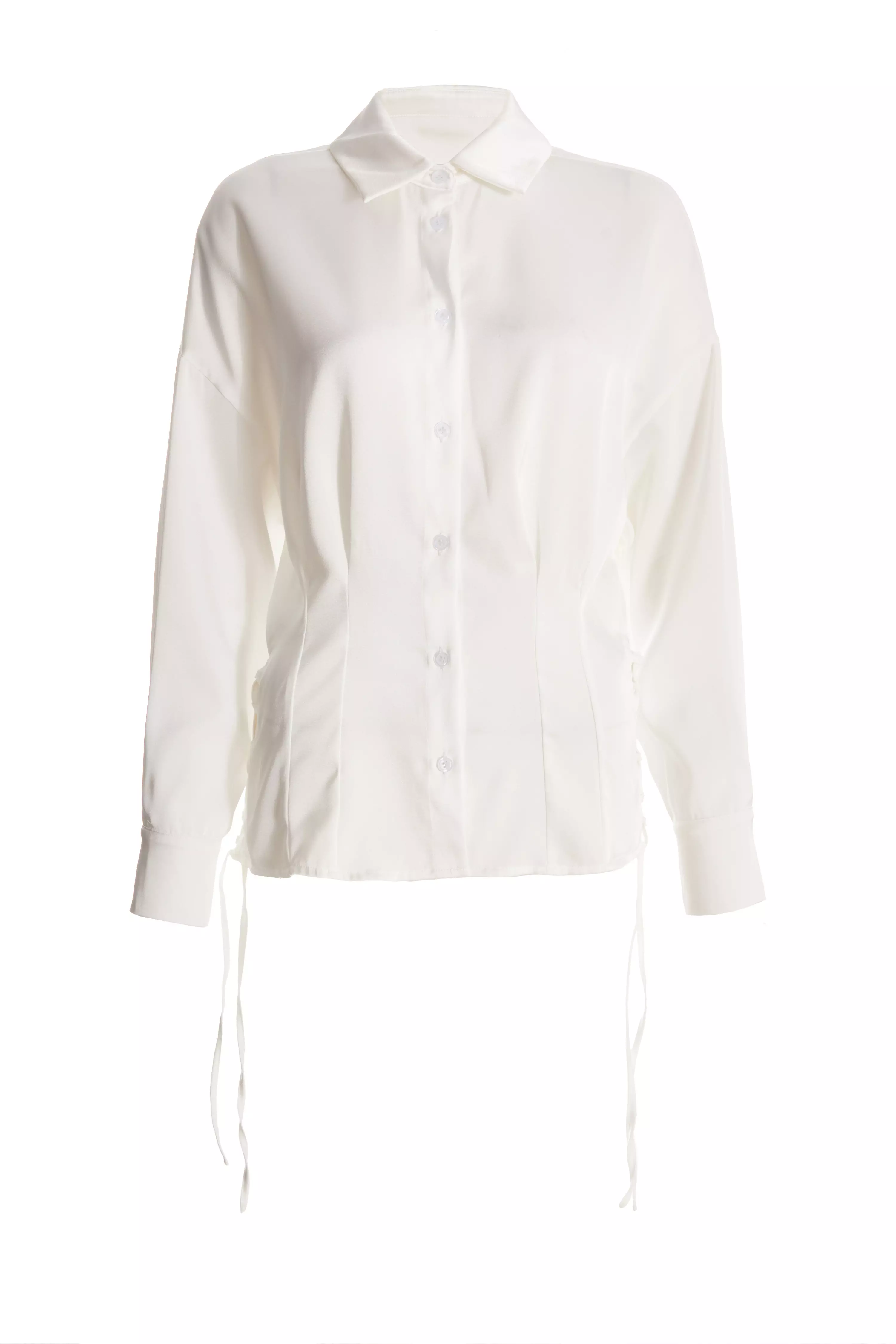 Cream Satin Lace Up Shirt