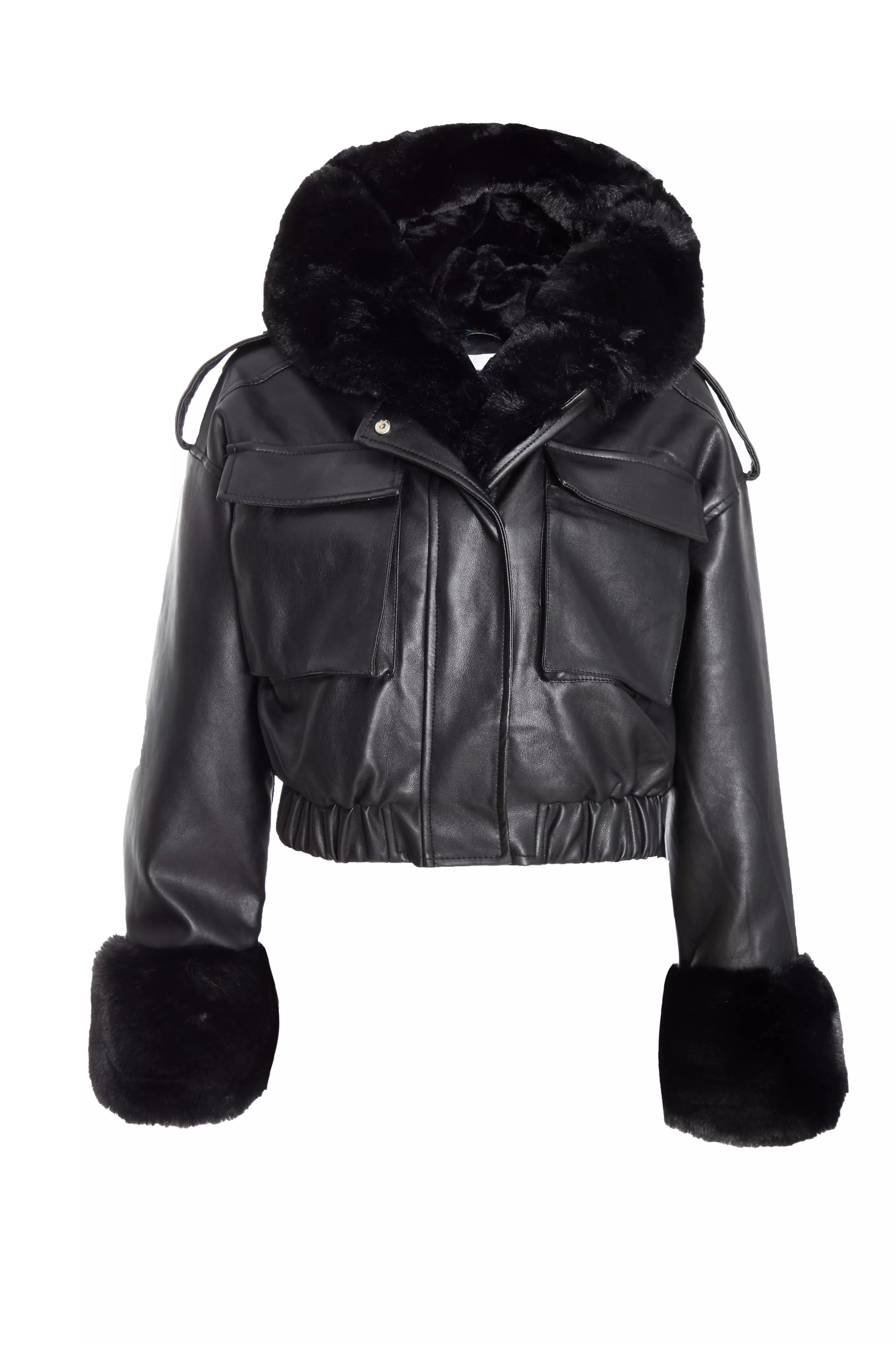 Black Faux Fur Bomber Jacket