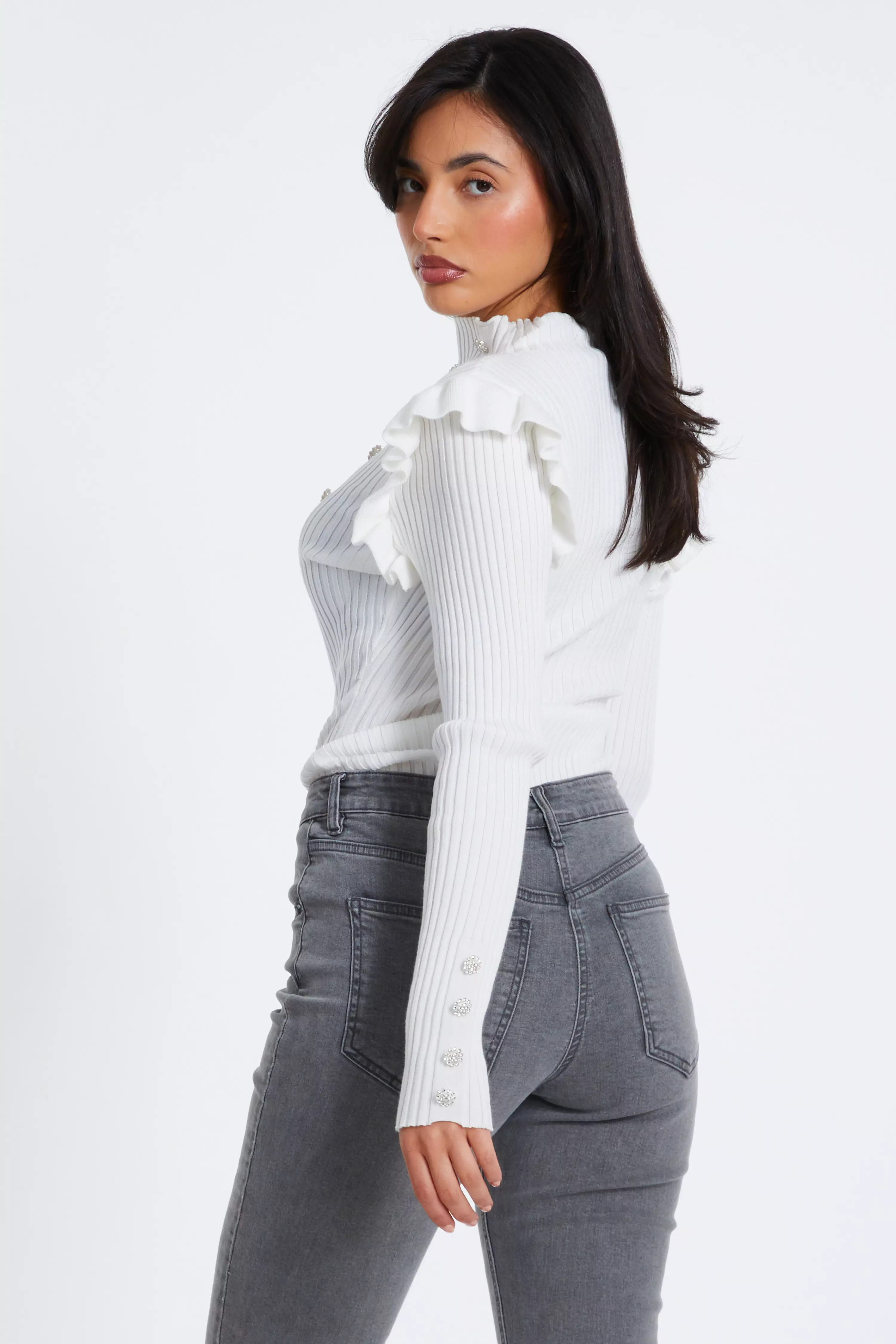 Cream Knit Frill Jumper