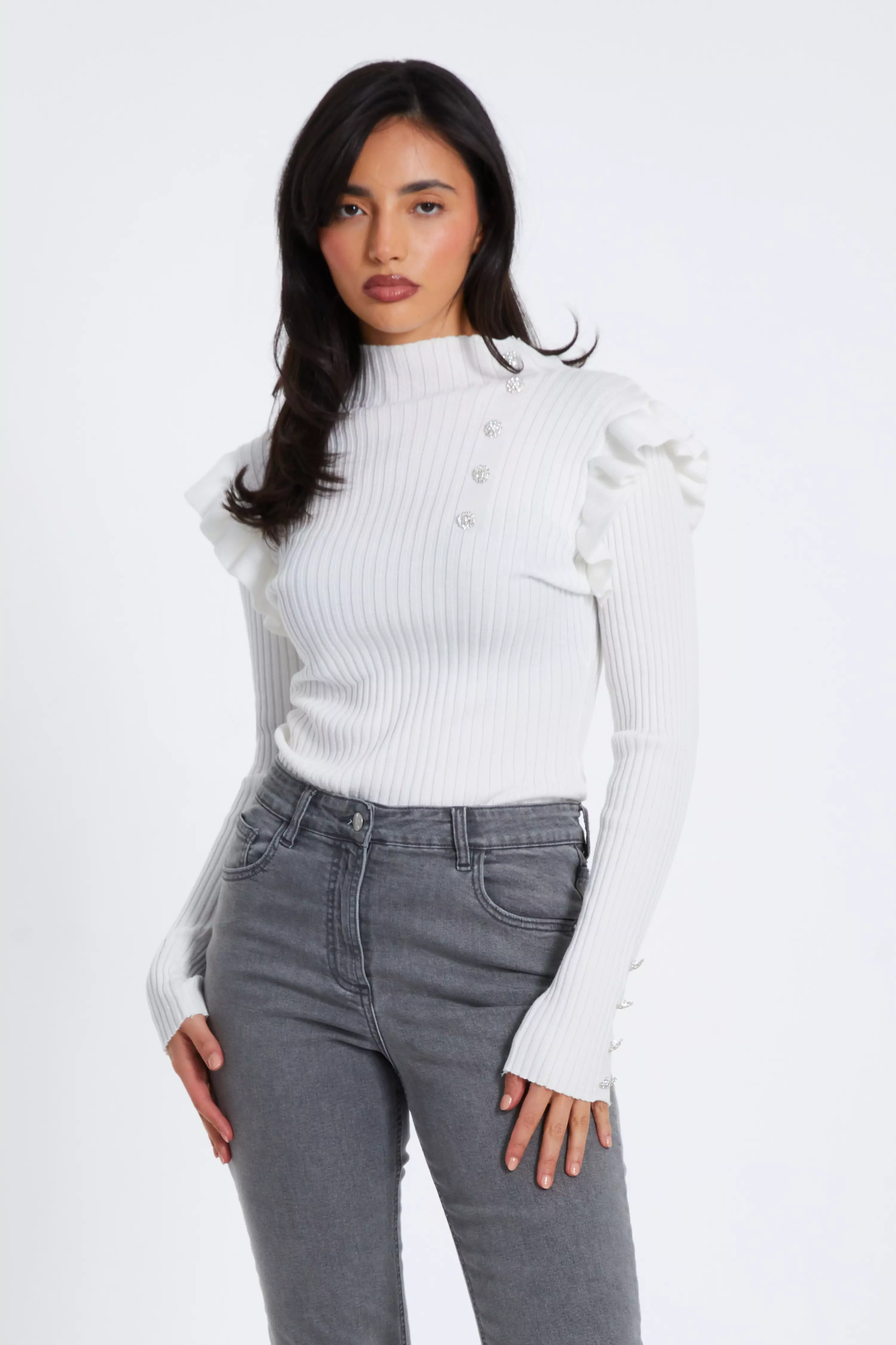 Cream Knit Frill Jumper