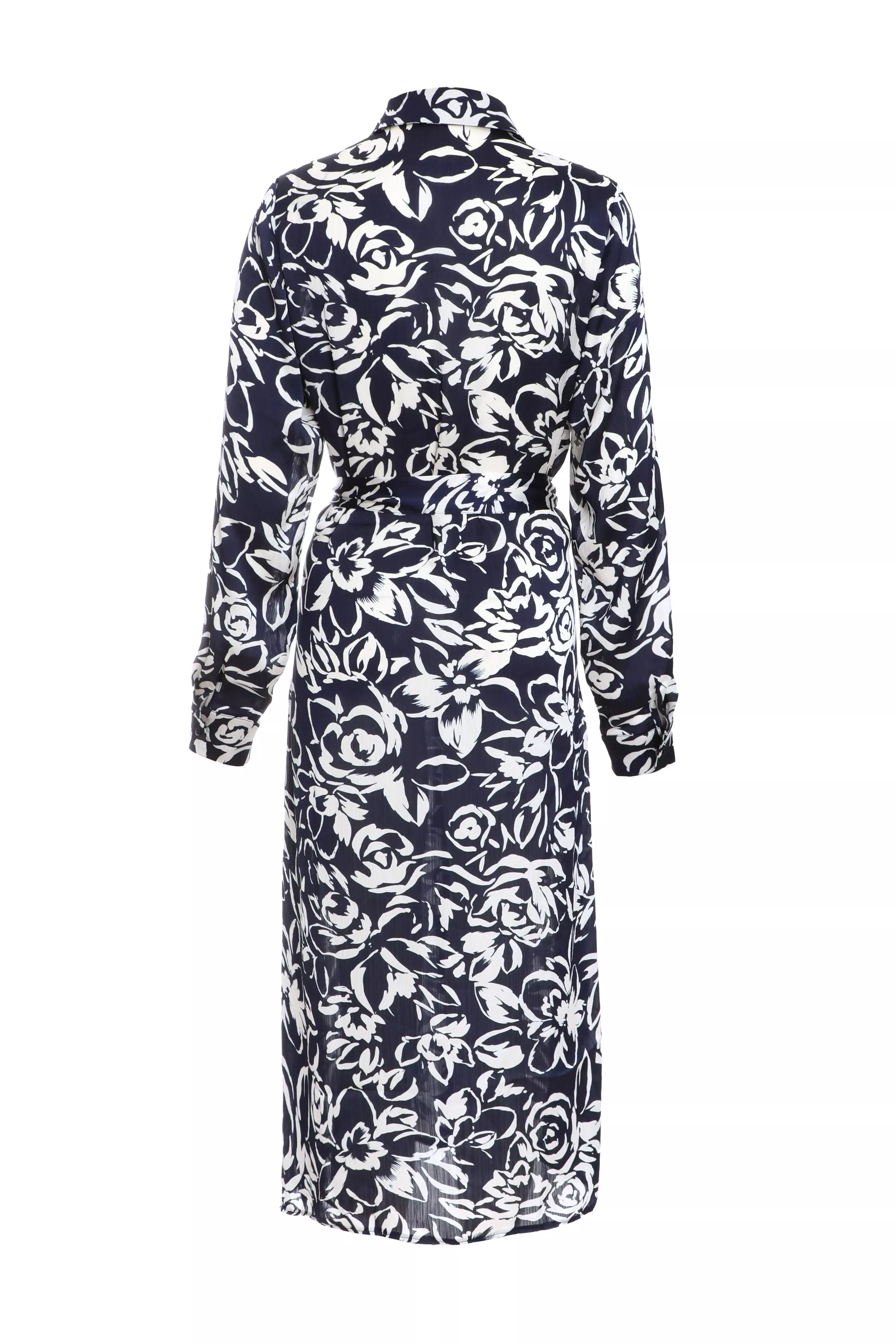 Navy Paisley Print Shirt Midi Dress