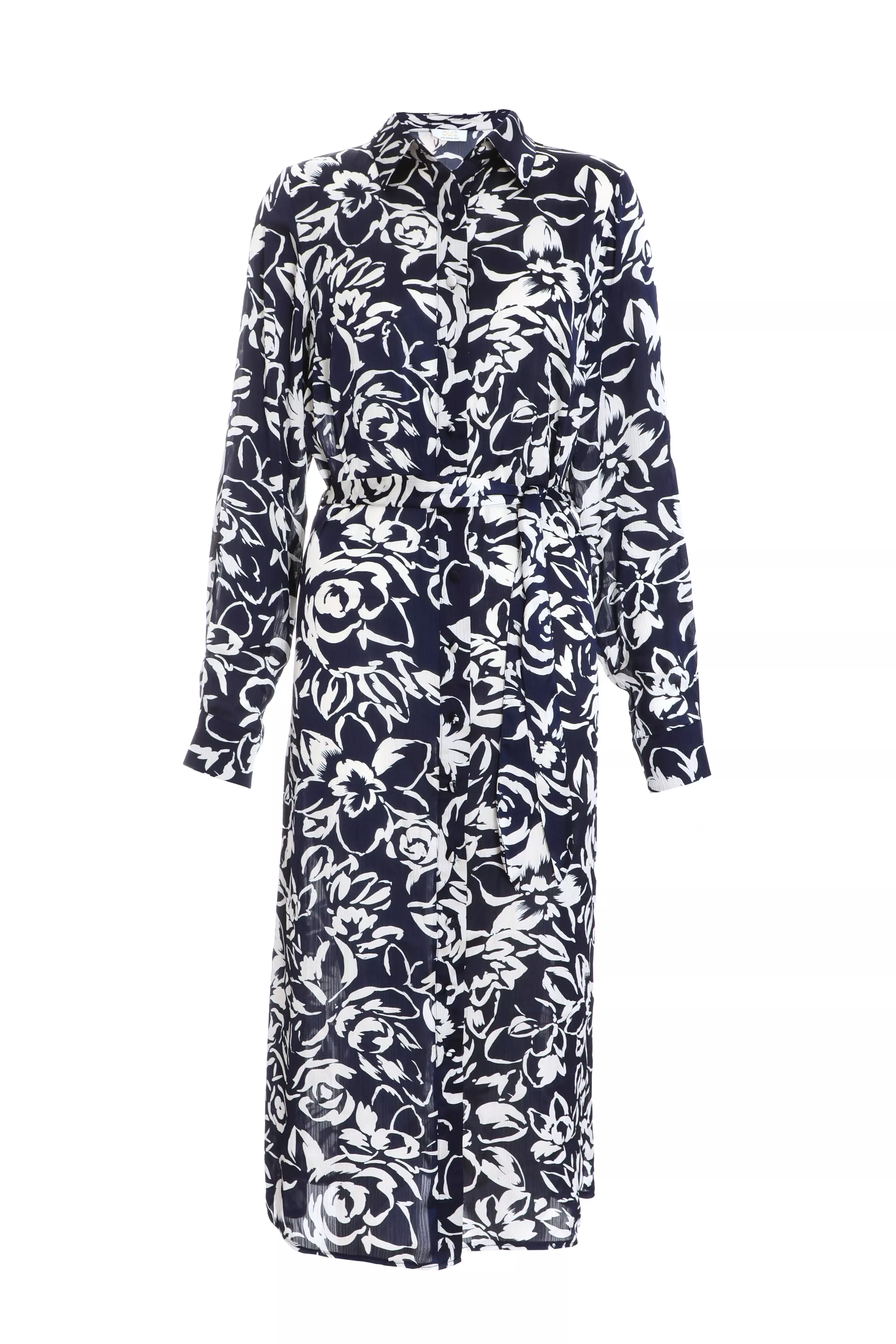 Navy Paisley Print Shirt Midi Dress