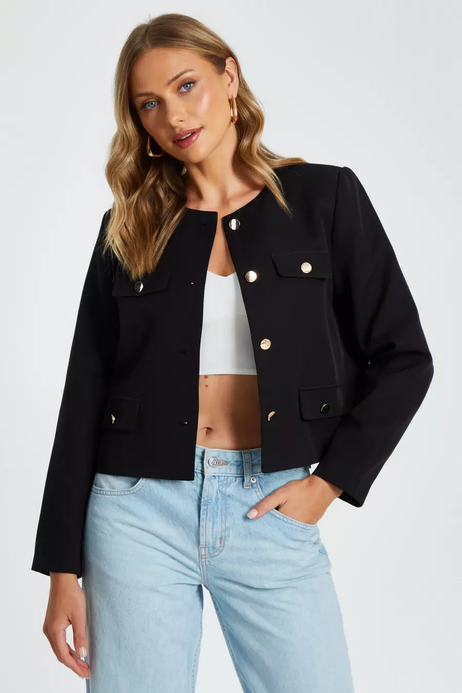 Black Casual Short Blazer QUIZ Clothing