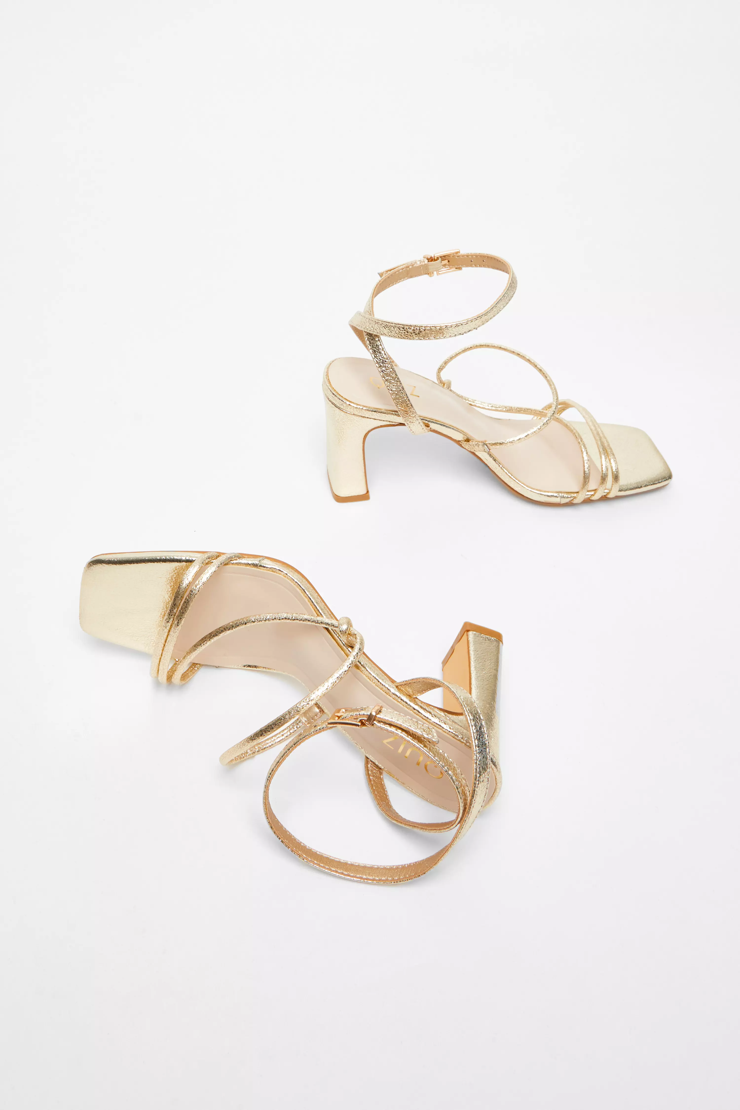 Gold Faux Leather Strappy Heeled Sandals