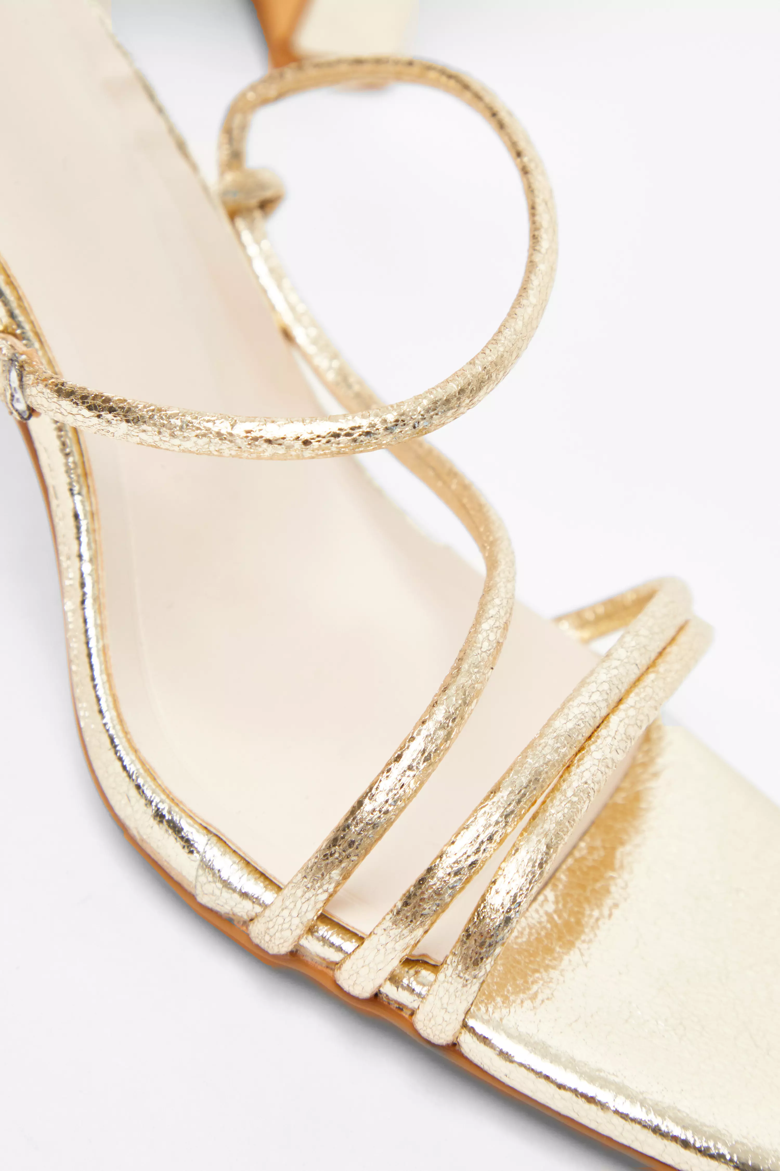 Gold Faux Leather Strappy Heeled Sandals