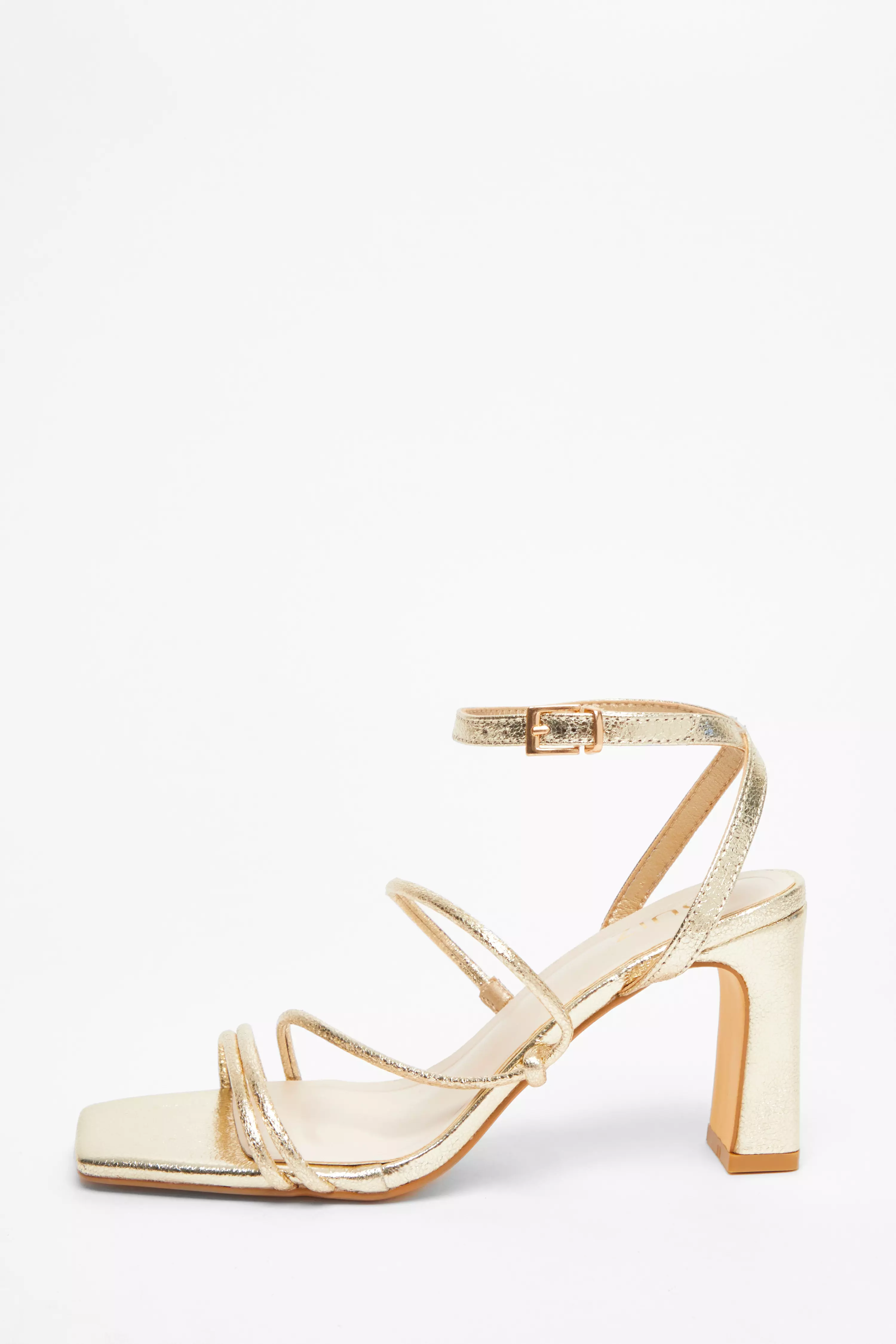 Gold Faux Leather Strappy Heeled Sandals