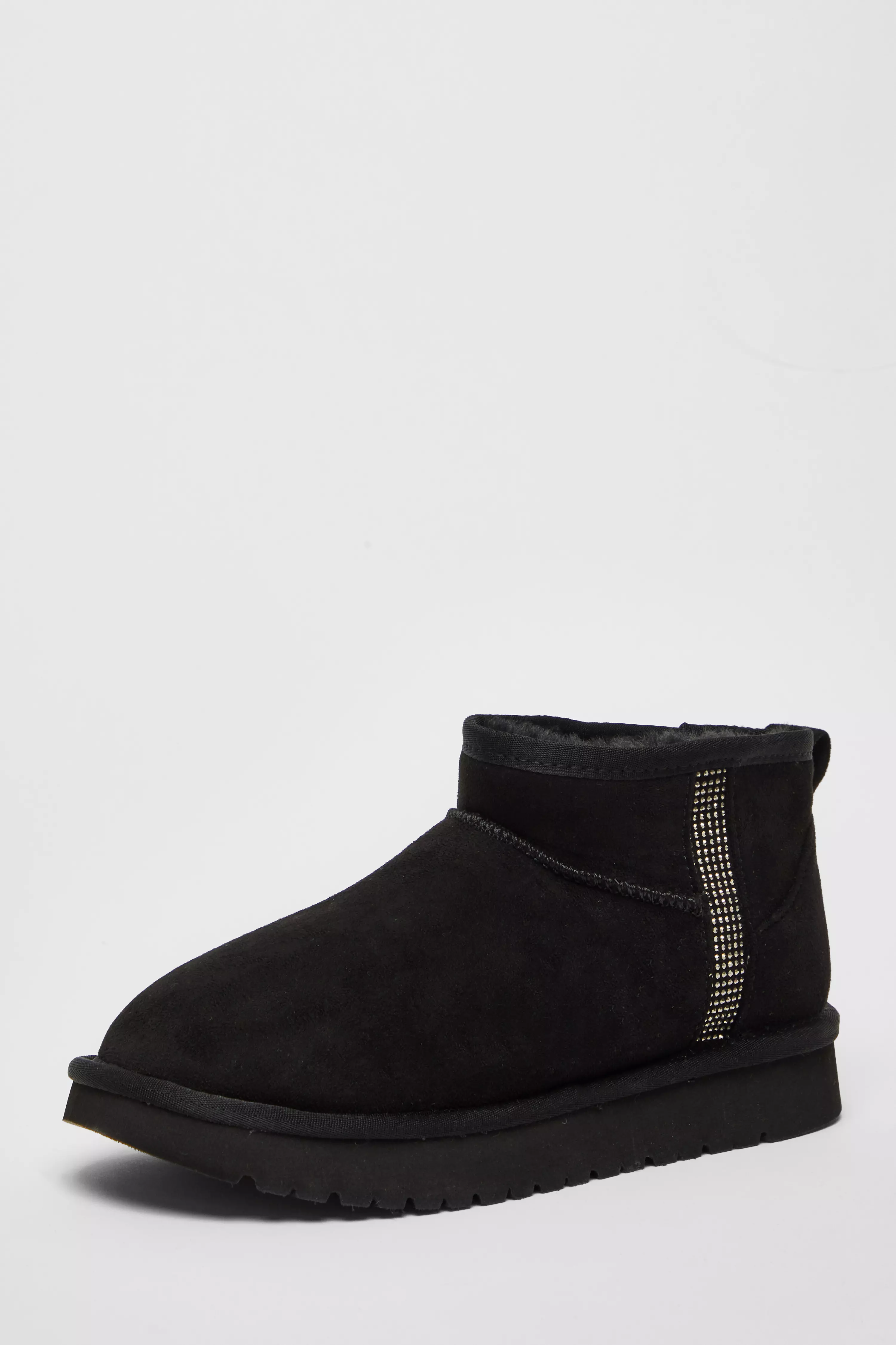 Black Faux Suede Diamante Ankle Boots