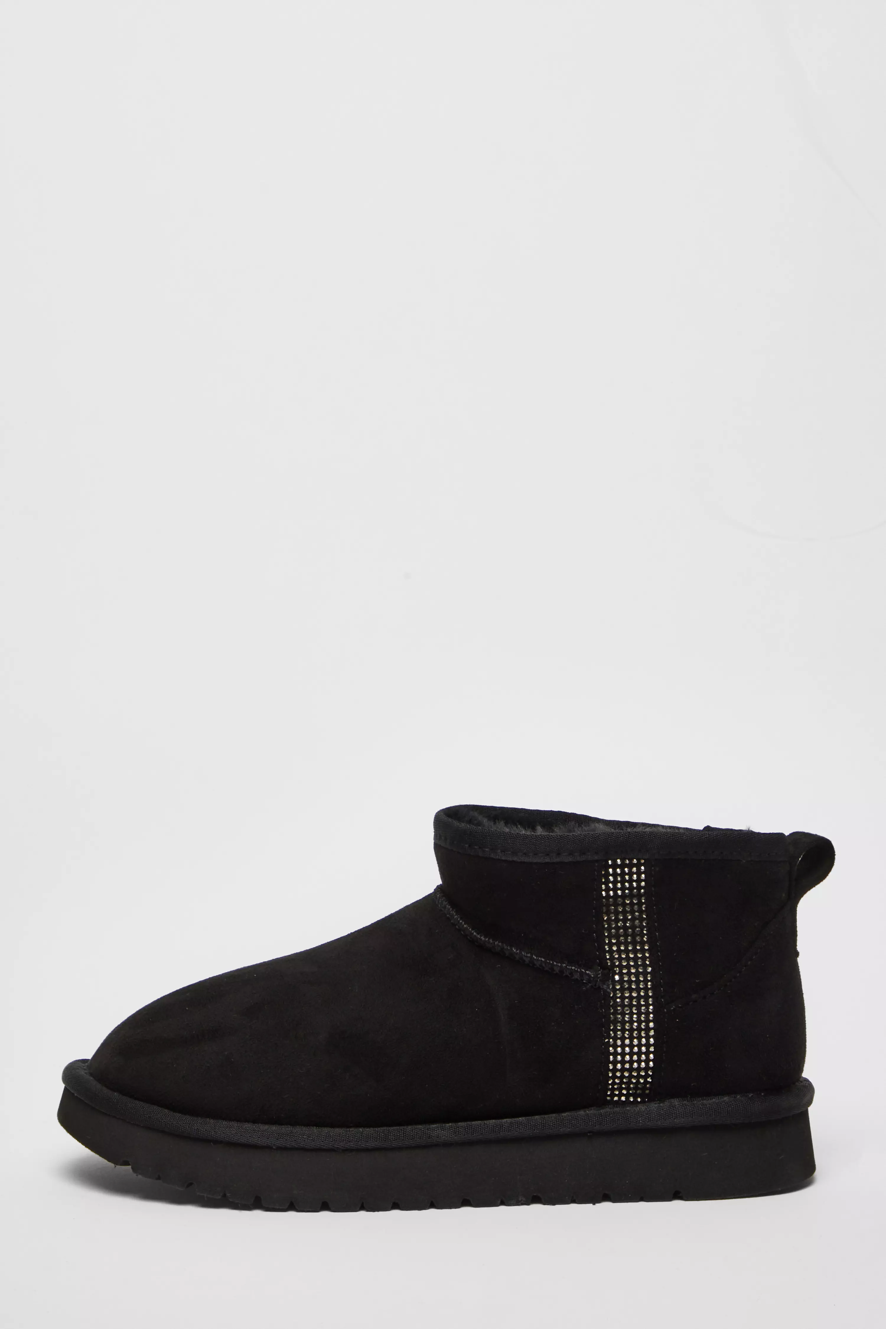 Black Faux Suede Diamante Ankle Boots