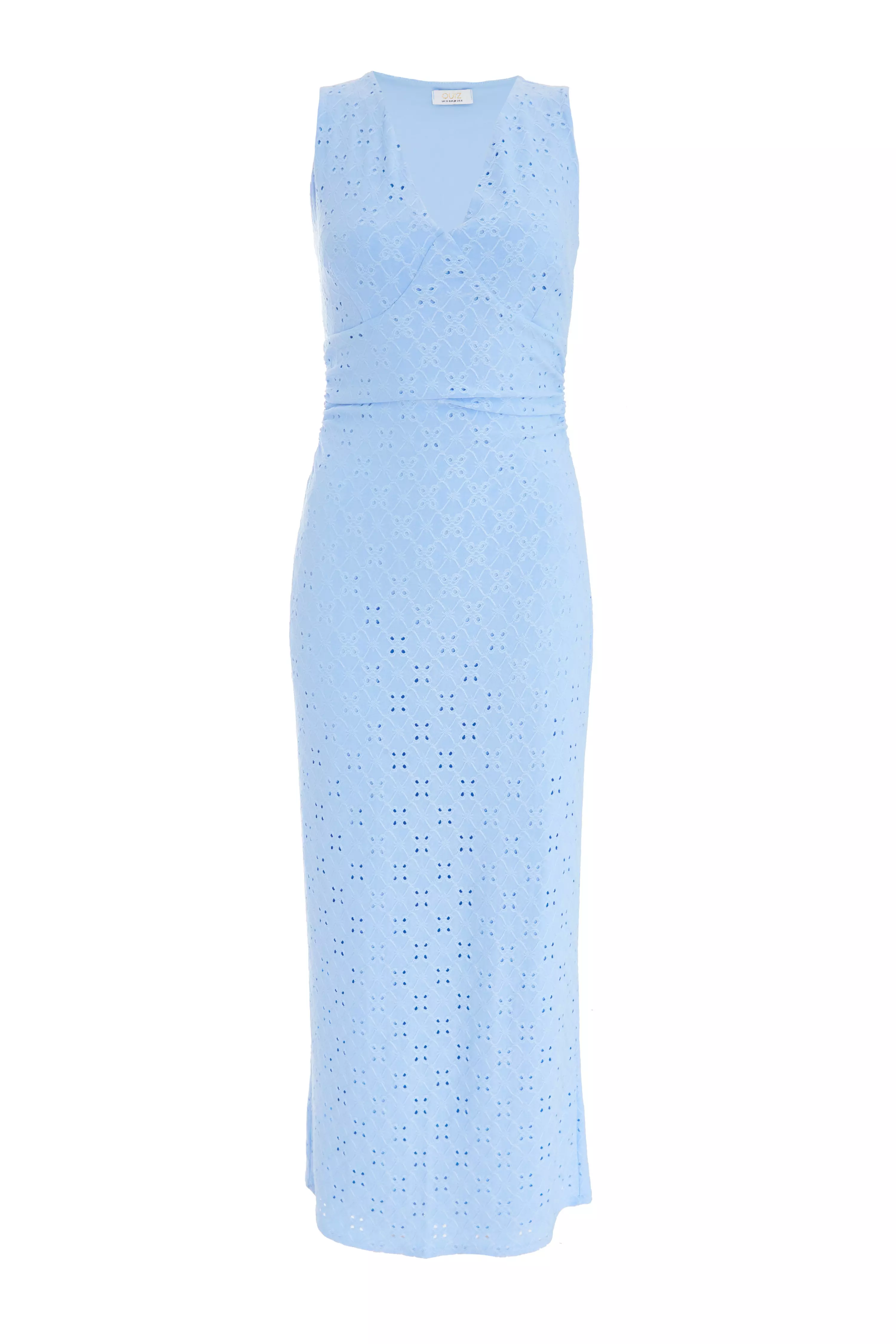 Blue Embroidered Bodycon Midaxi Dress