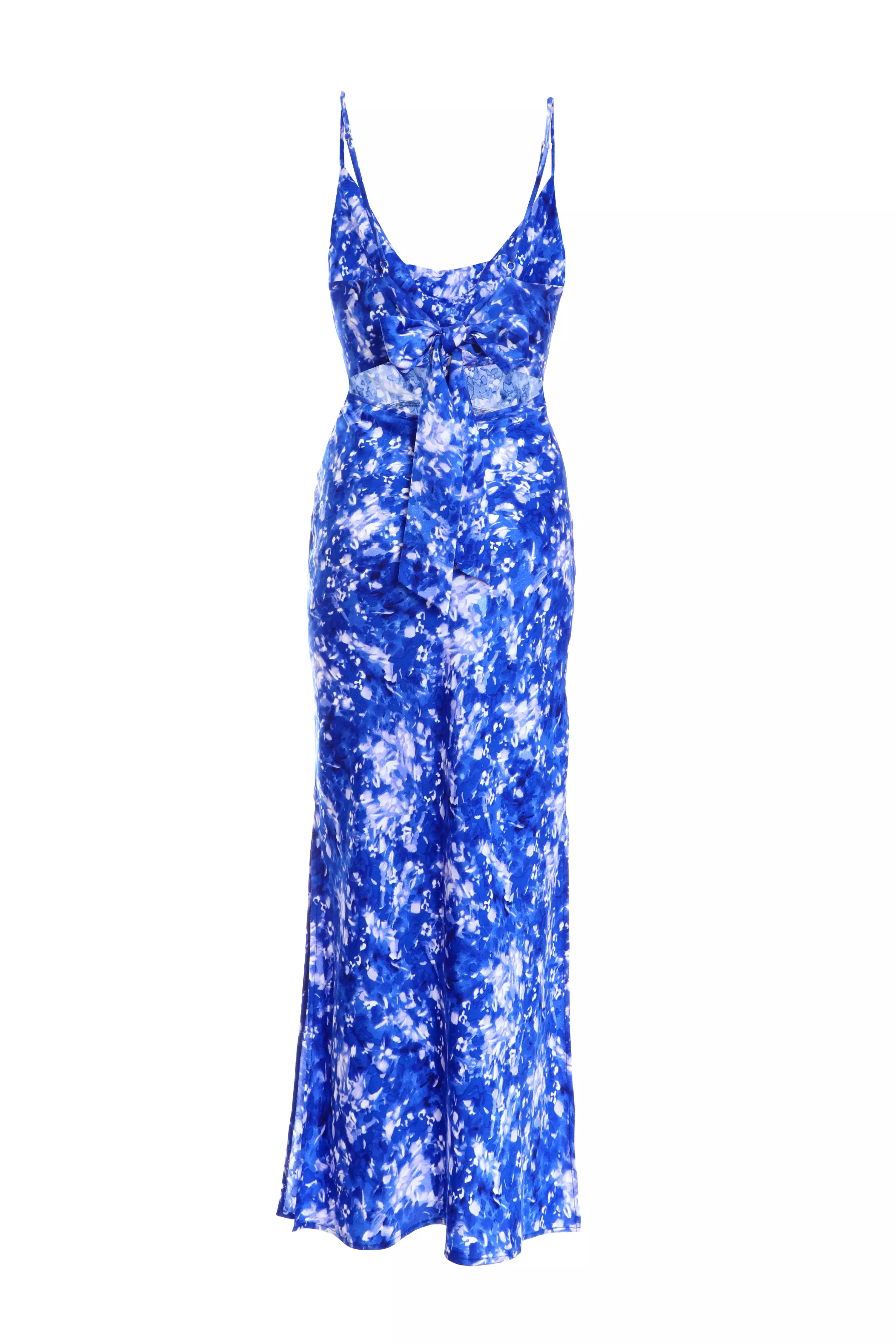 Blue Ditsy Floral Satin Midaxi Dress