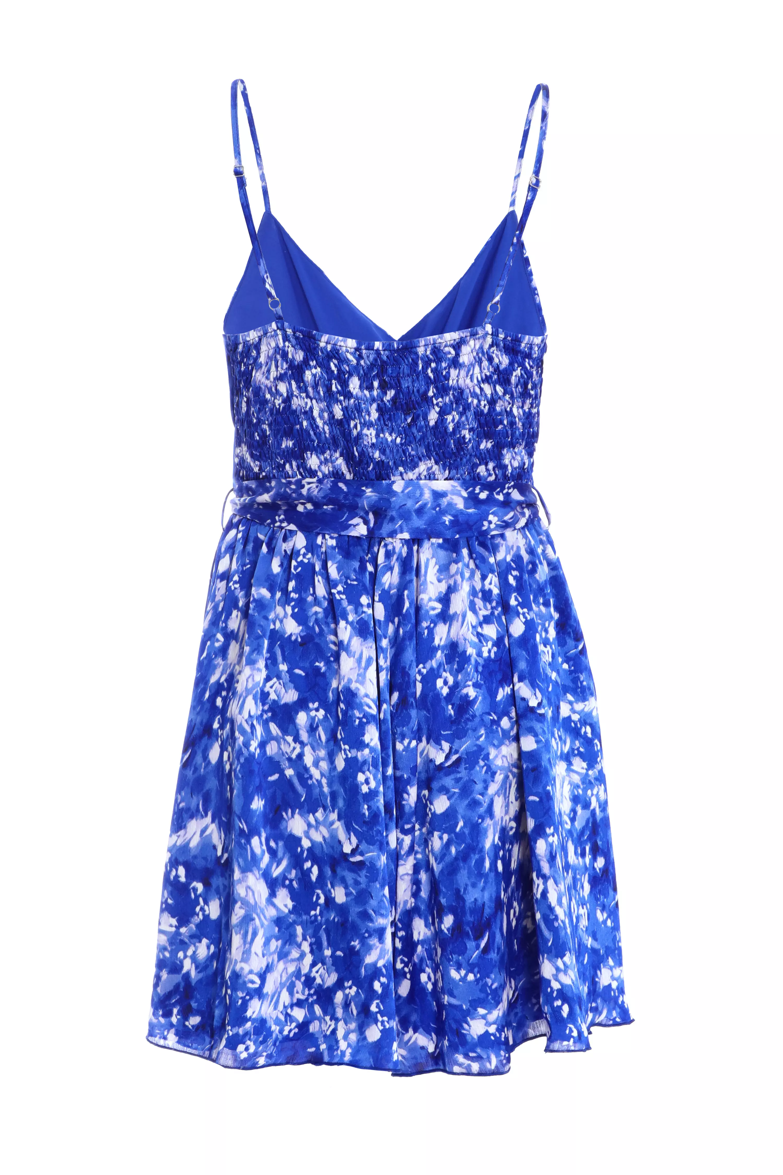 Blue Ditsy Floral Satin Wrap Playsuit