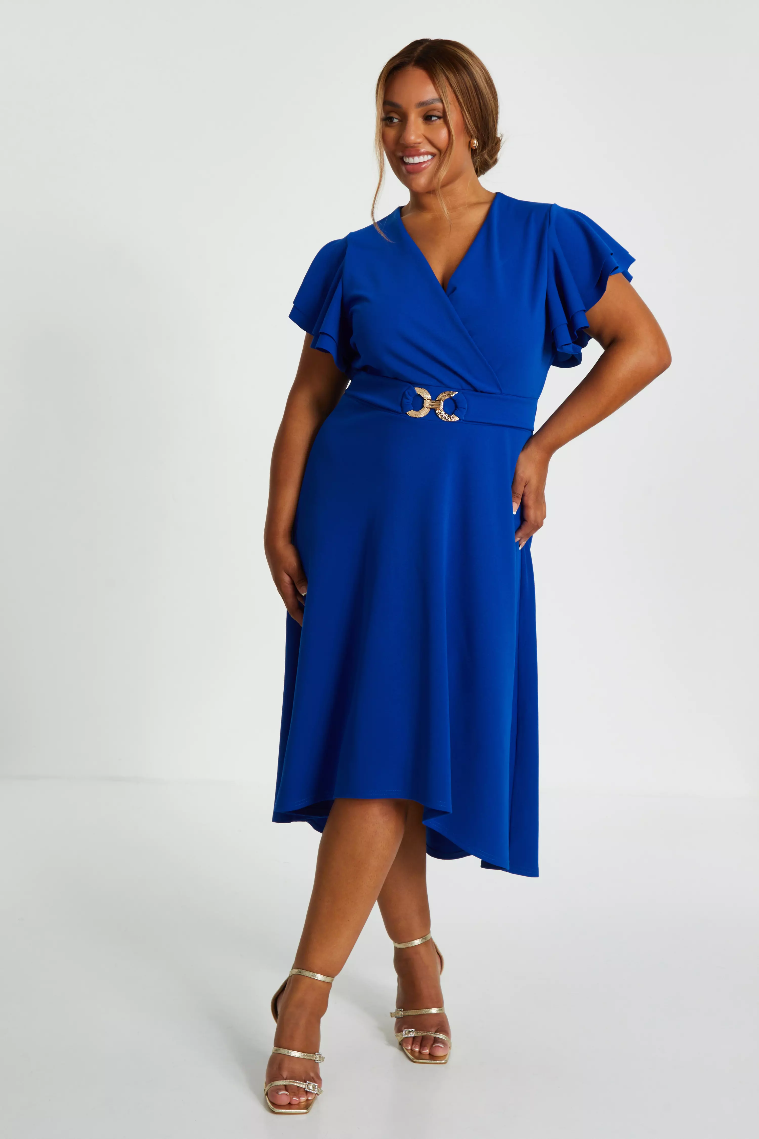 Curve Royal Blue Skater Midi Dress