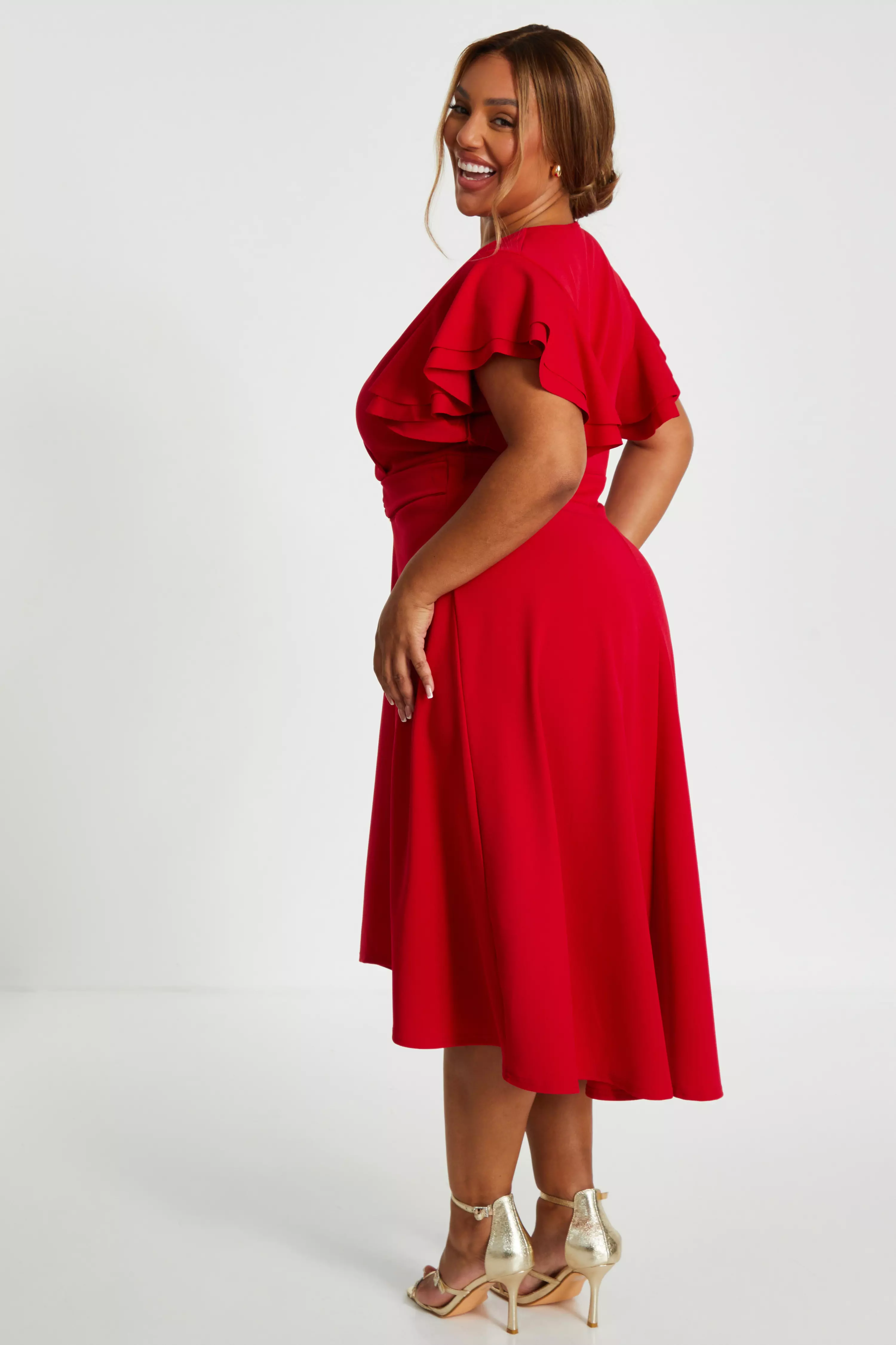 Curve Red Skater Midi Dress