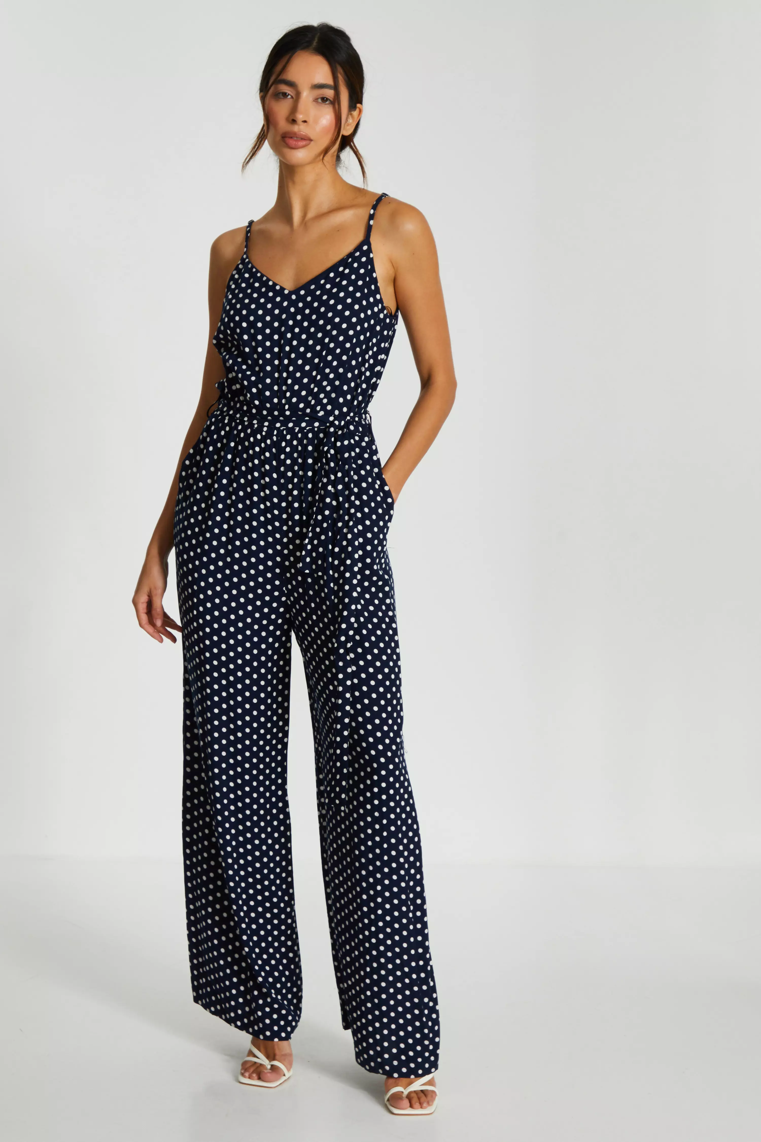 Navy Polka Dot Palazzo Jumpsuit