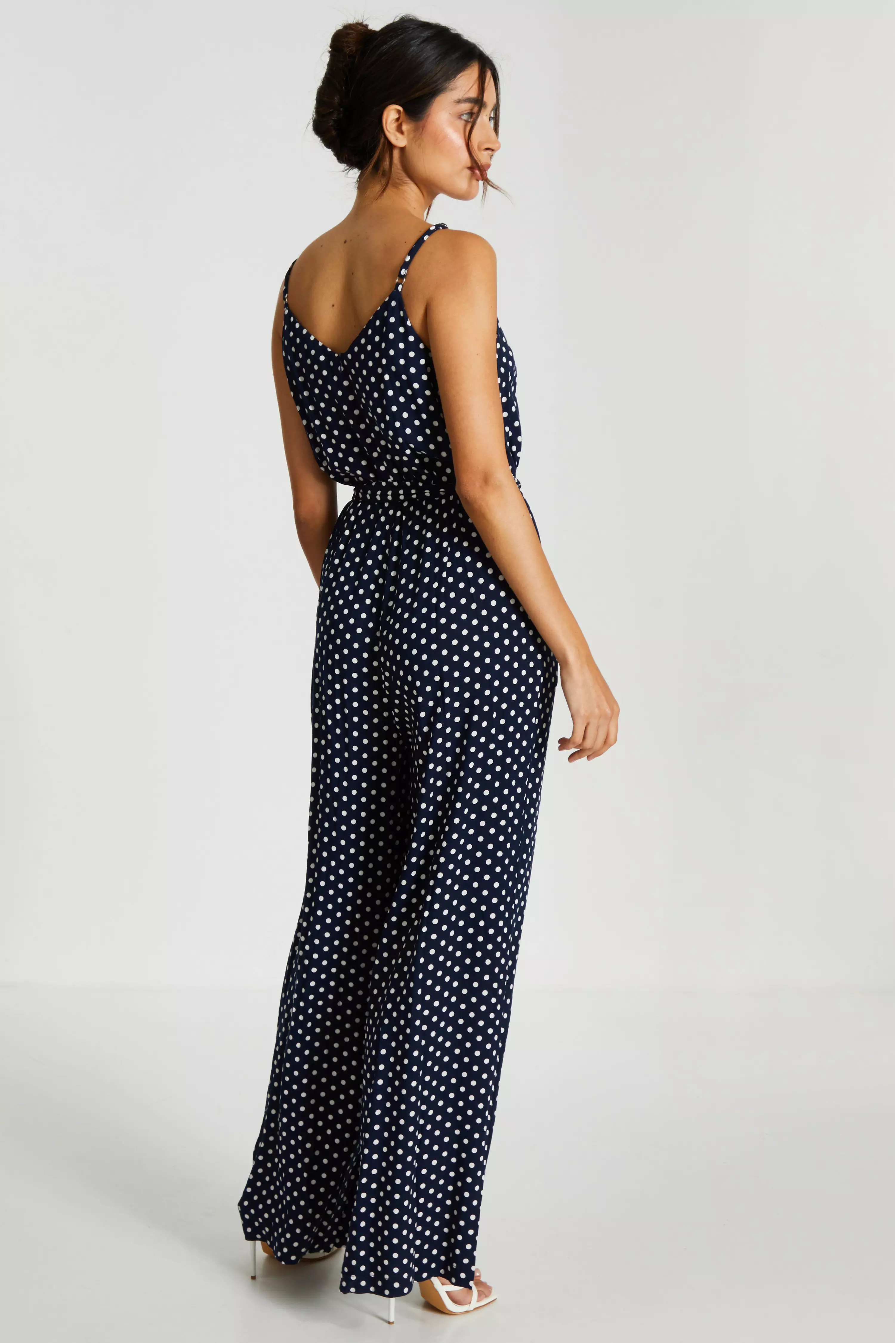 Navy Polka Dot Palazzo Jumpsuit