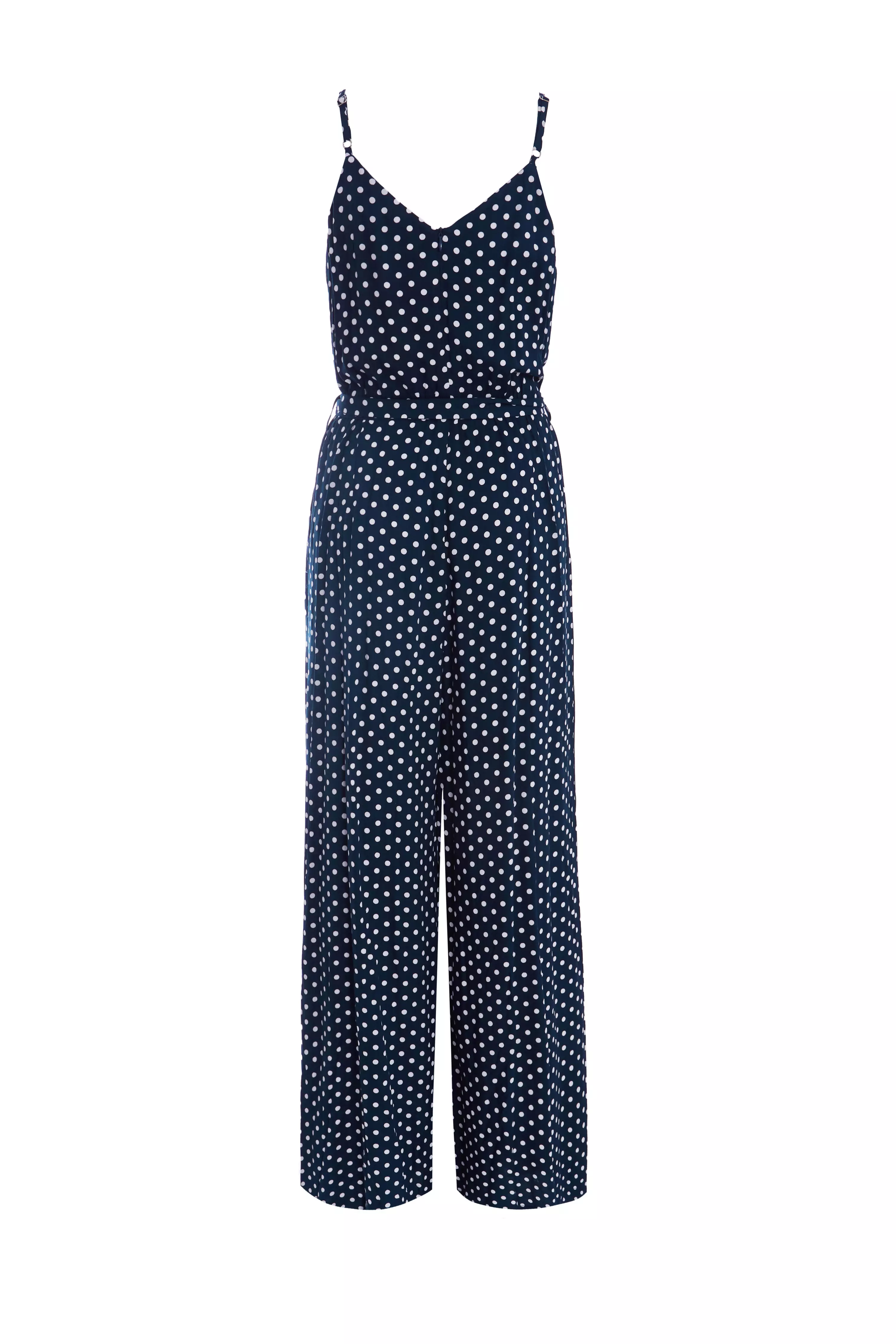 Navy Polka Dot Palazzo Jumpsuit