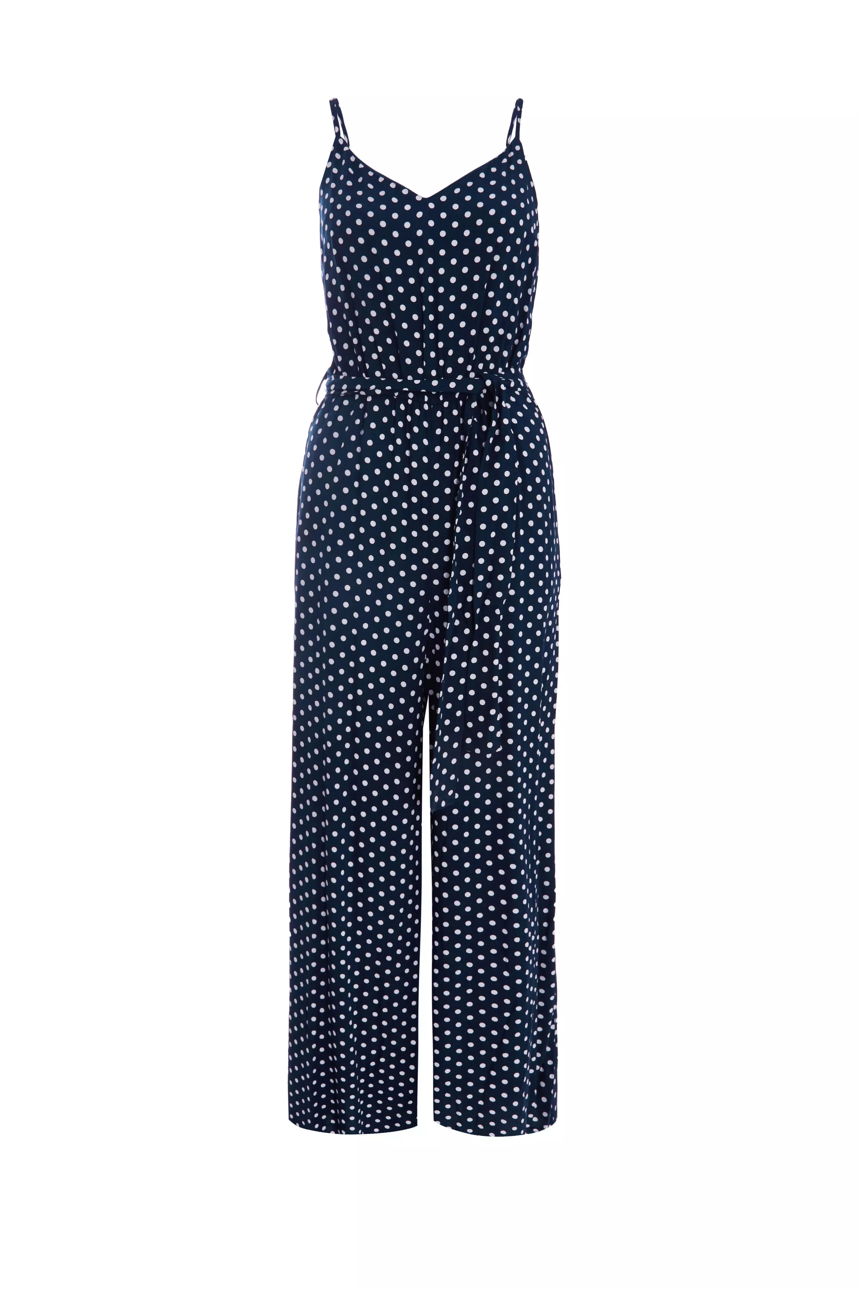 Navy Polka Dot Palazzo Jumpsuit