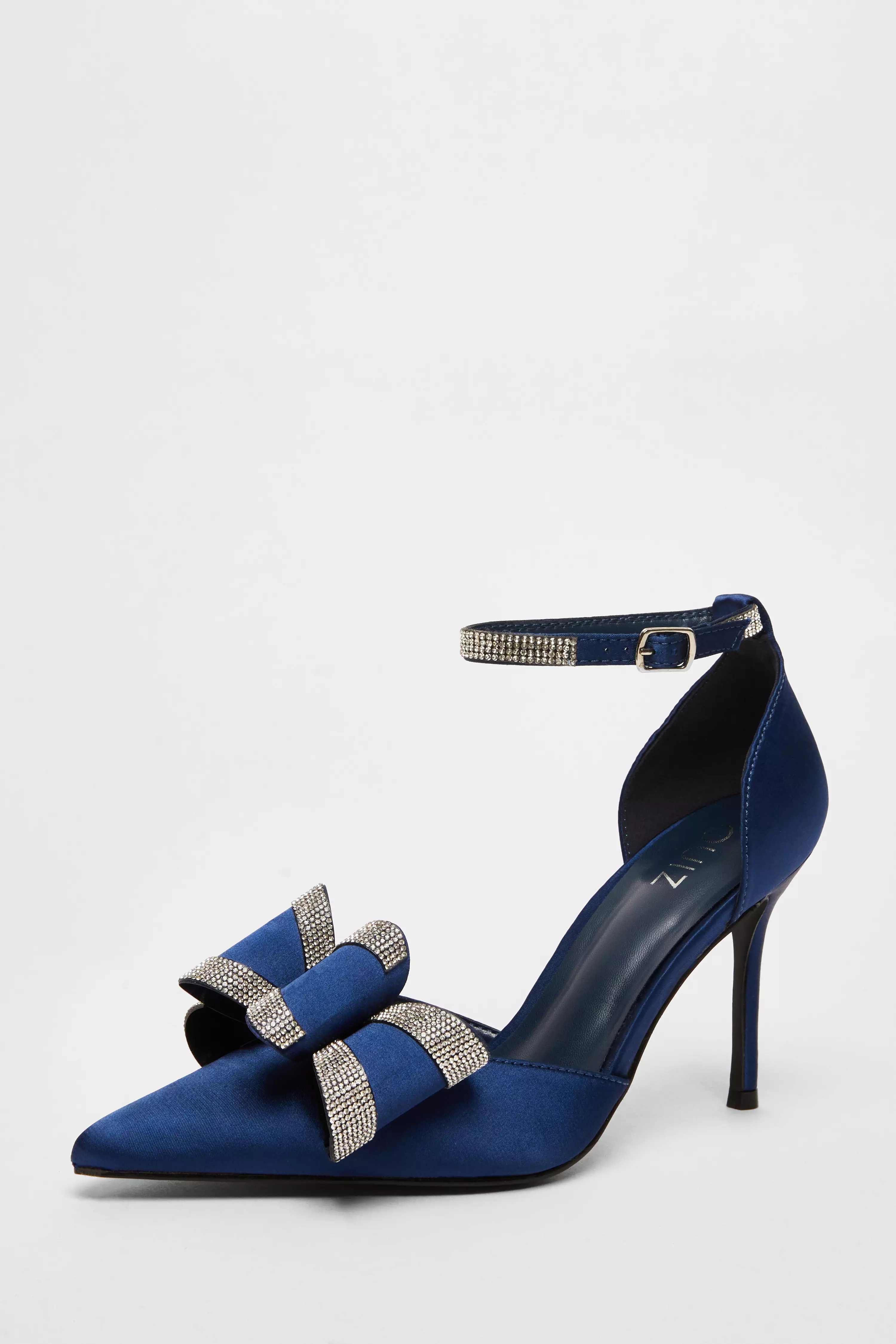 Navy Satin Diamante Bow Court Heels