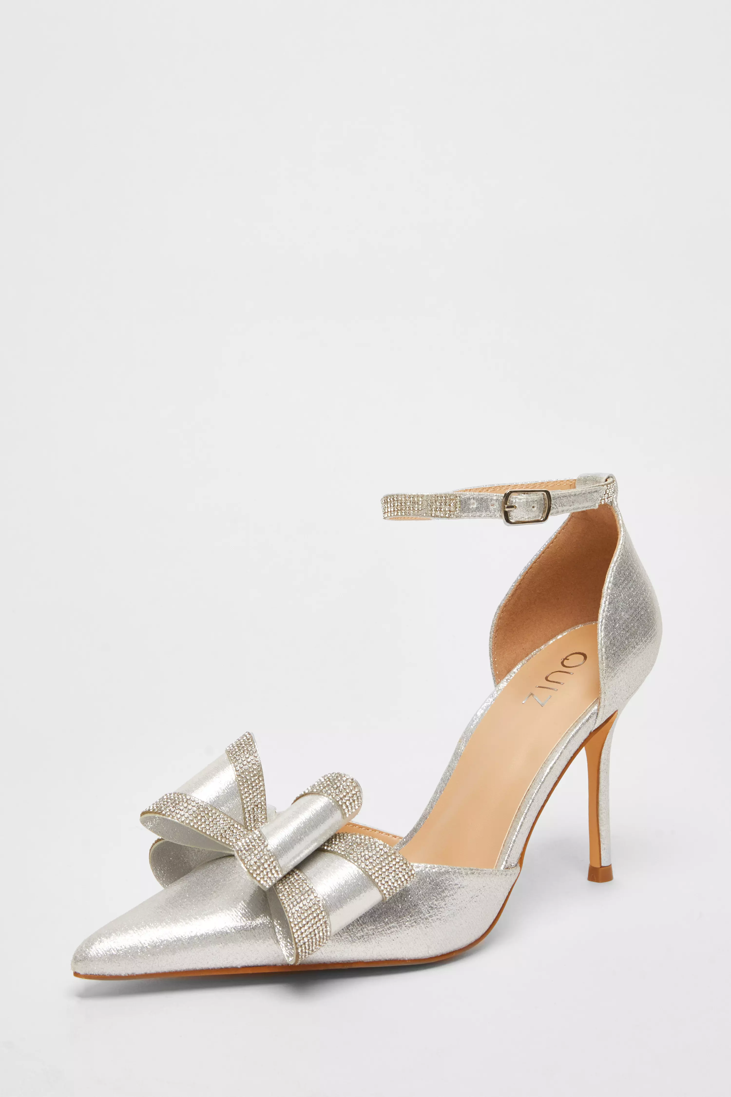 Silver Shimmer Diamante Bow Court Heels