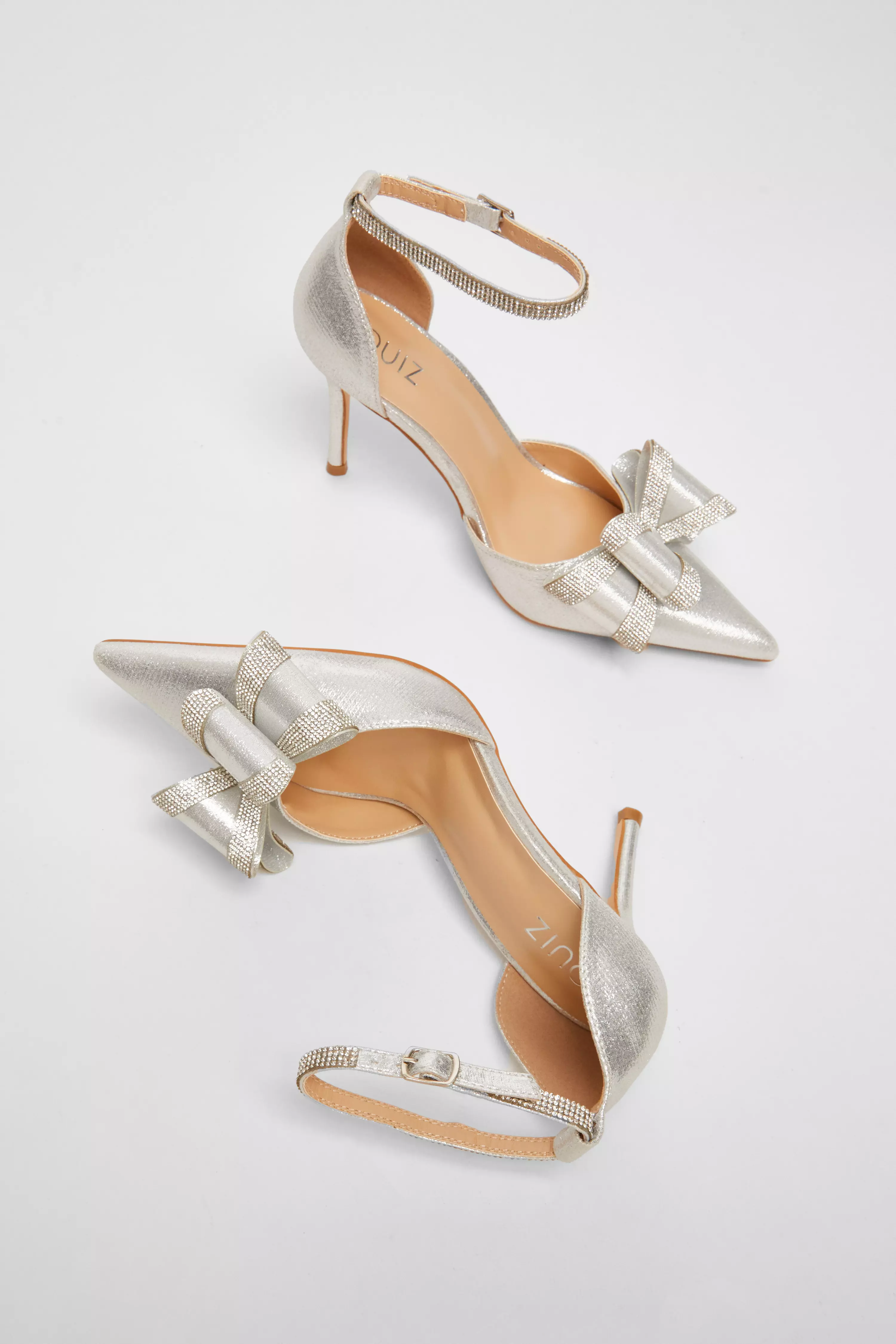 Silver Shimmer Diamante Bow Court Heels