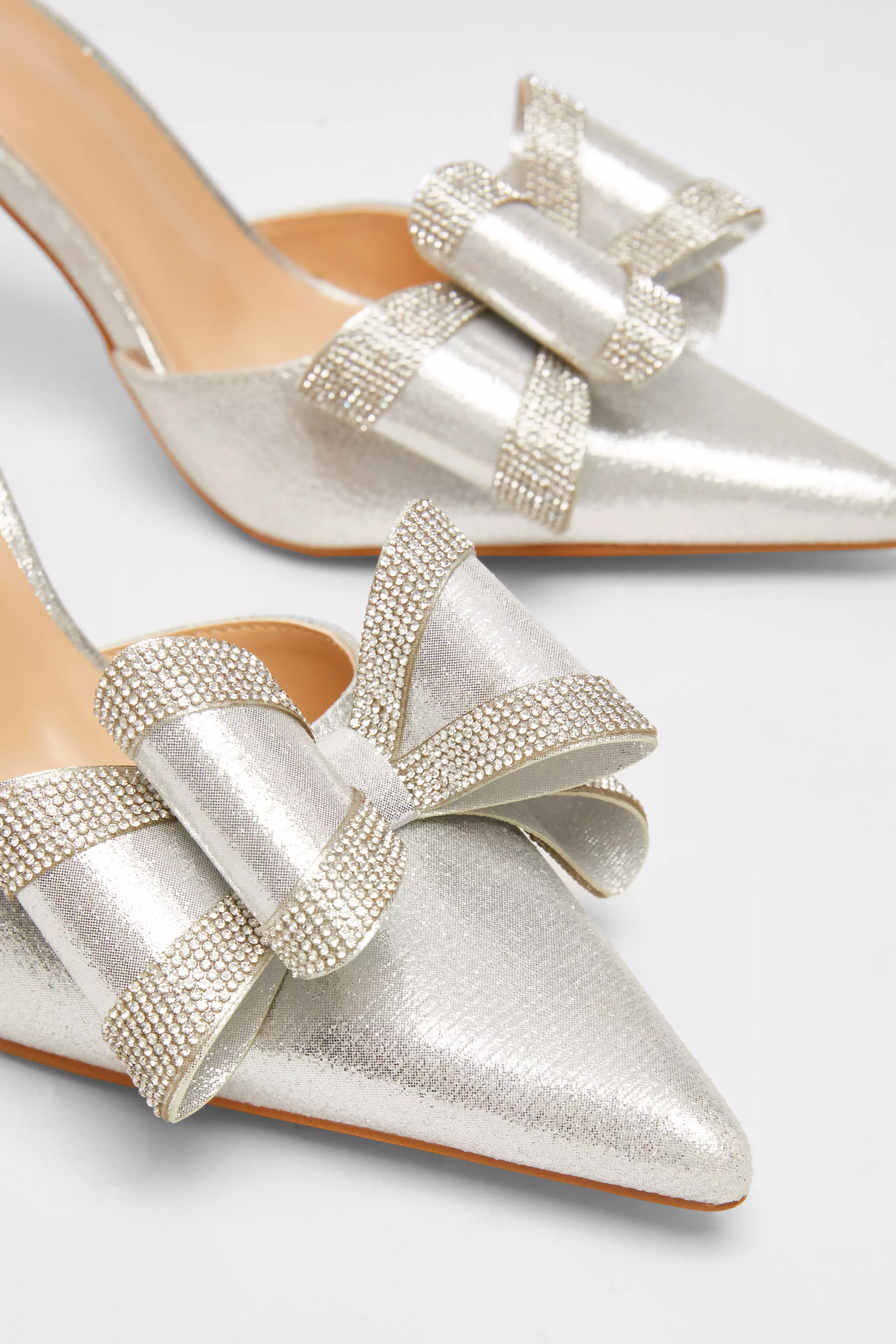 Silver Shimmer Diamante Bow Court Heels