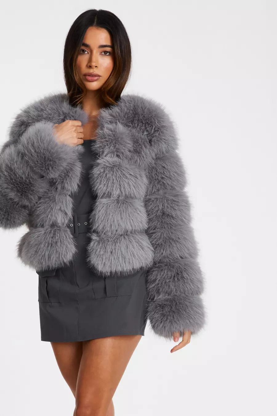 Grey Faux Fur Jacket QUIZ Clothing