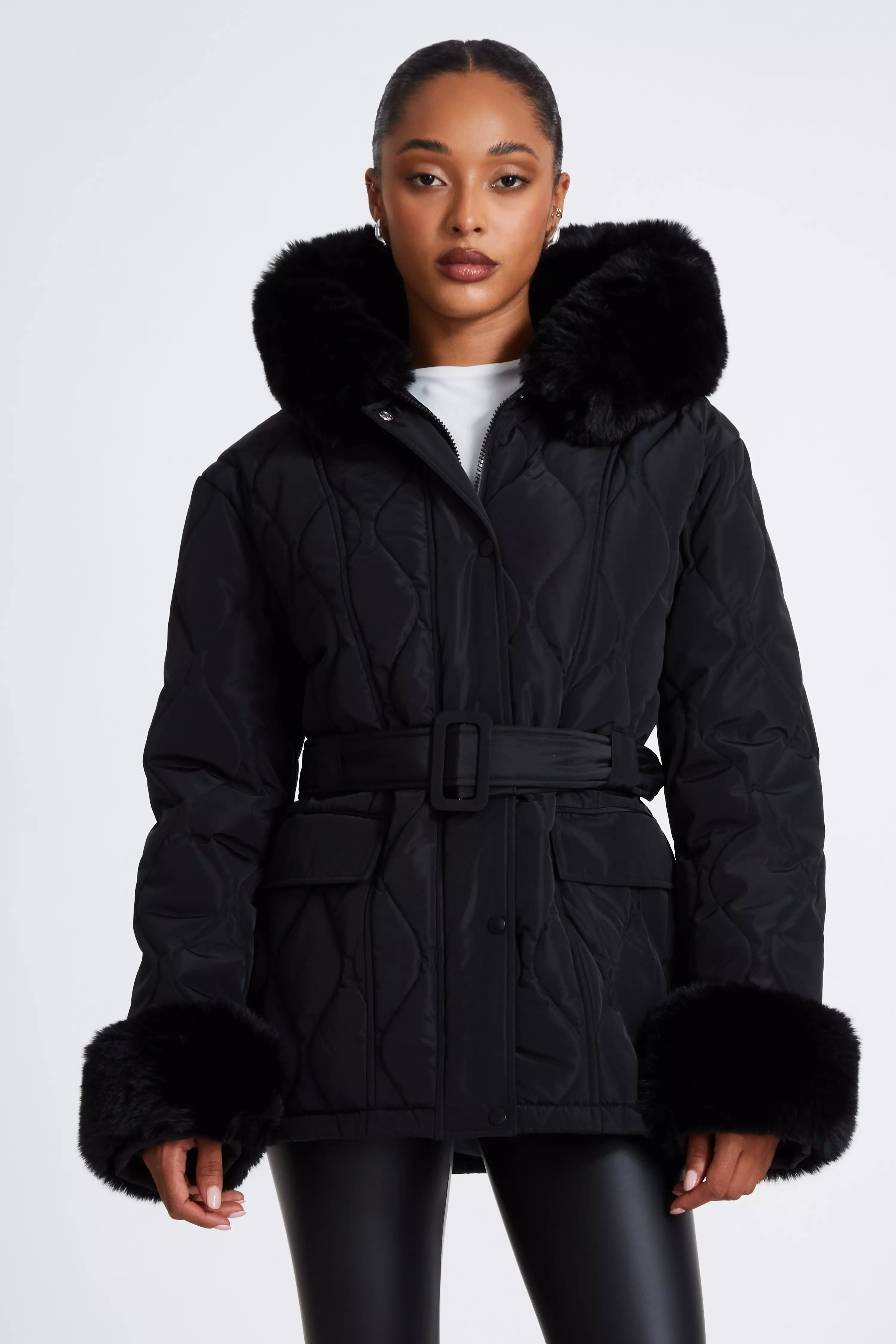 Black Faux Fur Trim Jacket