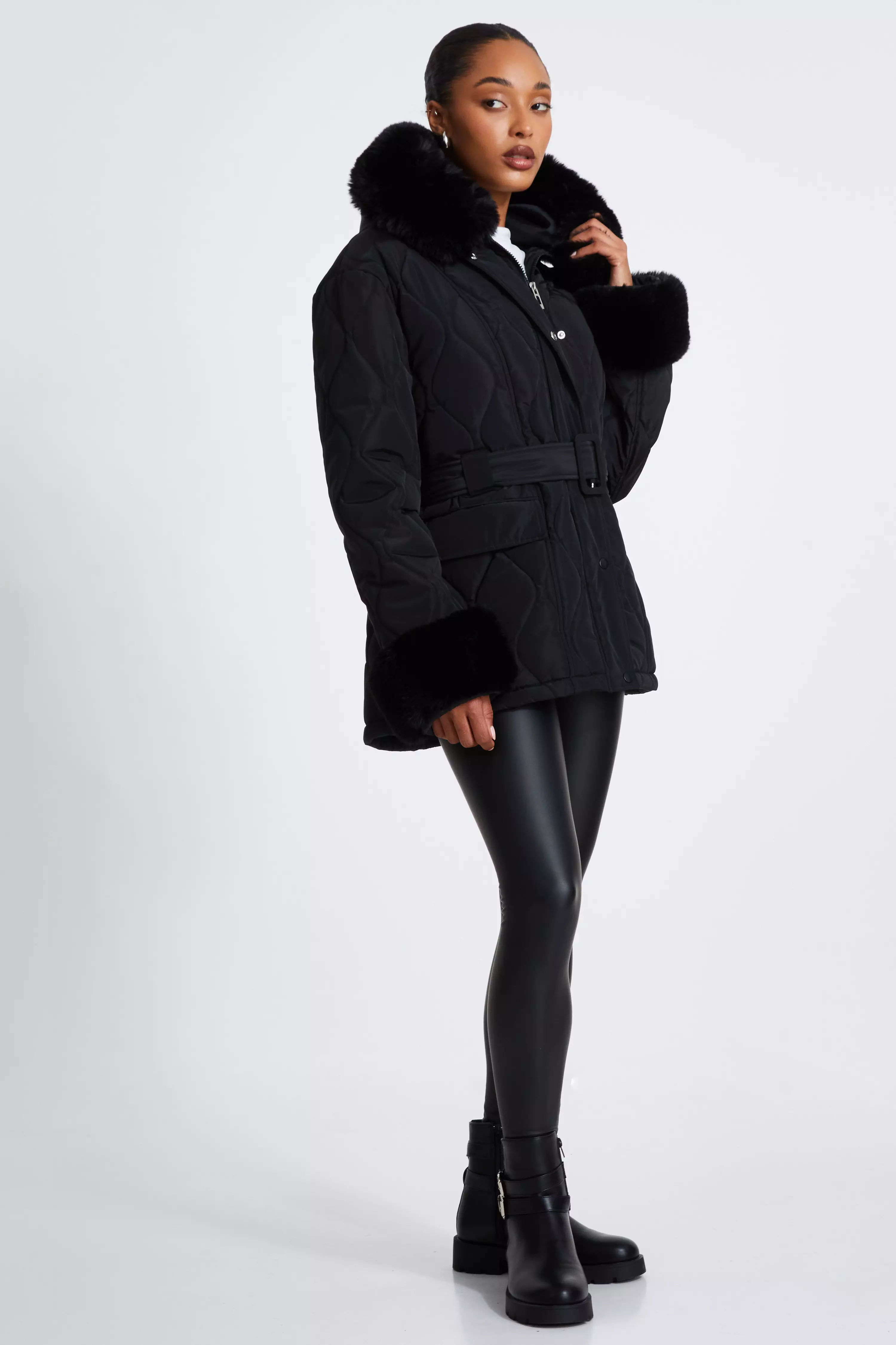 Black Faux Fur Trim Jacket