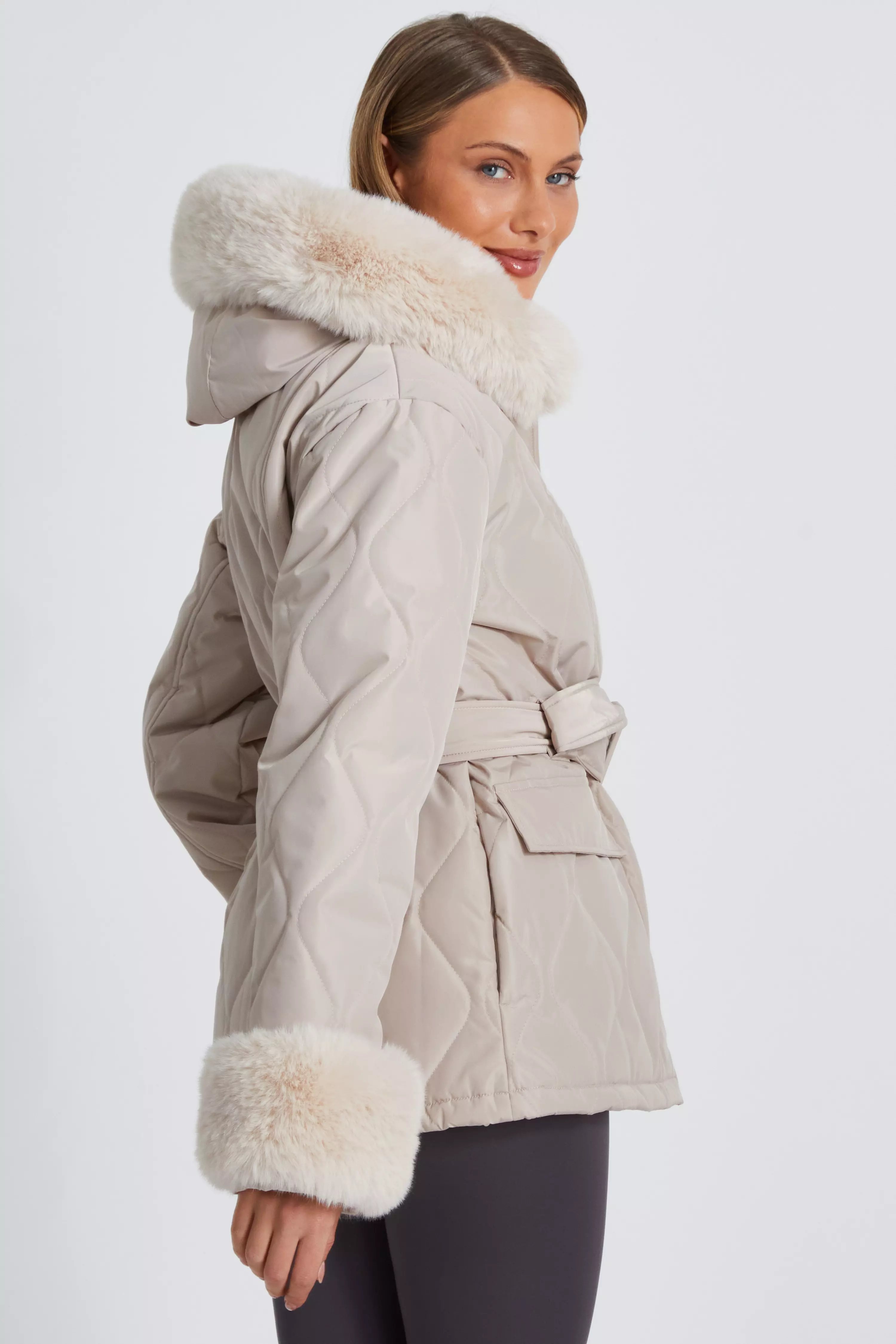 Stone Faux Fur Trim Jacket