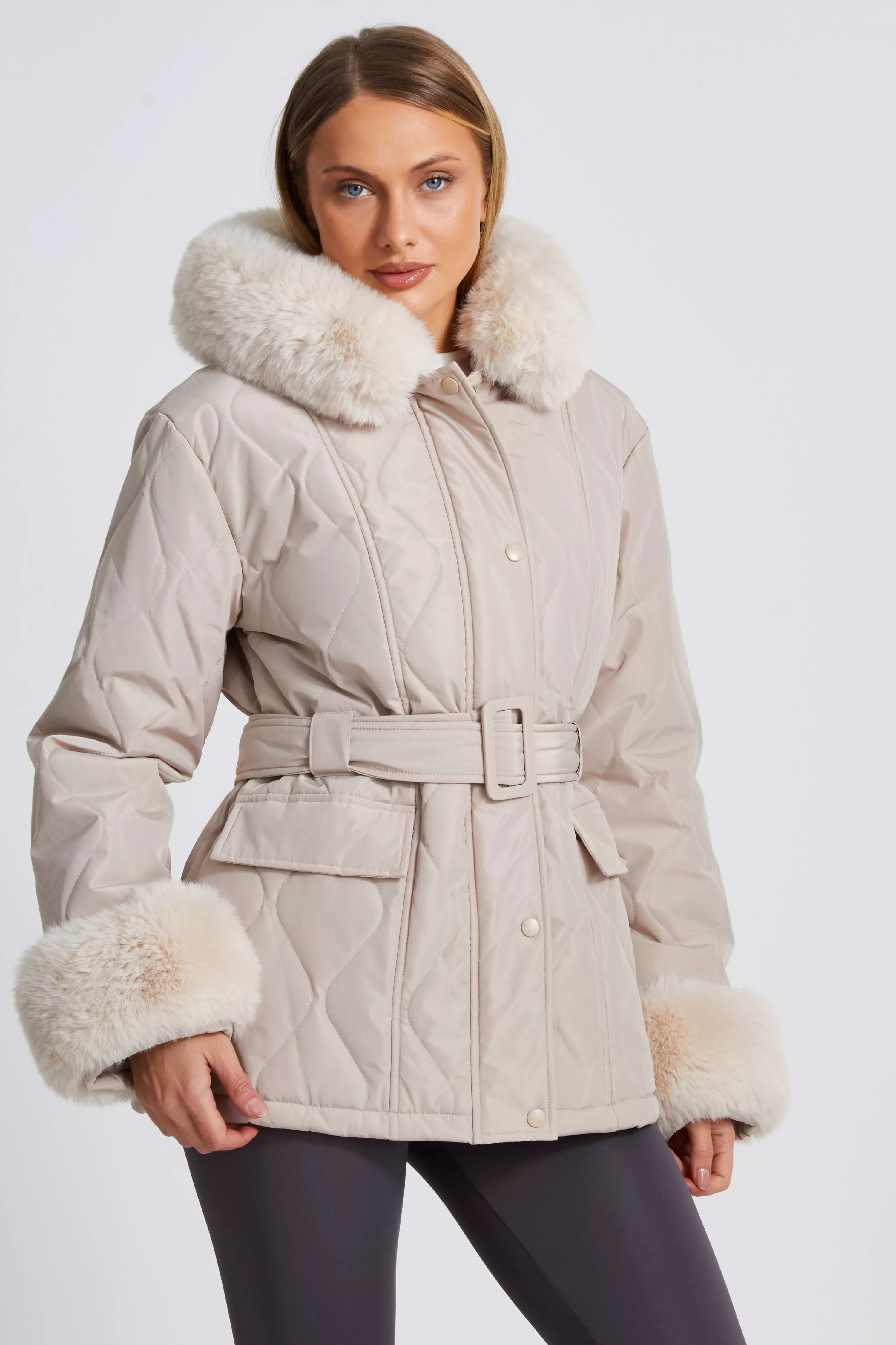 Stone Faux Fur Trim Jacket