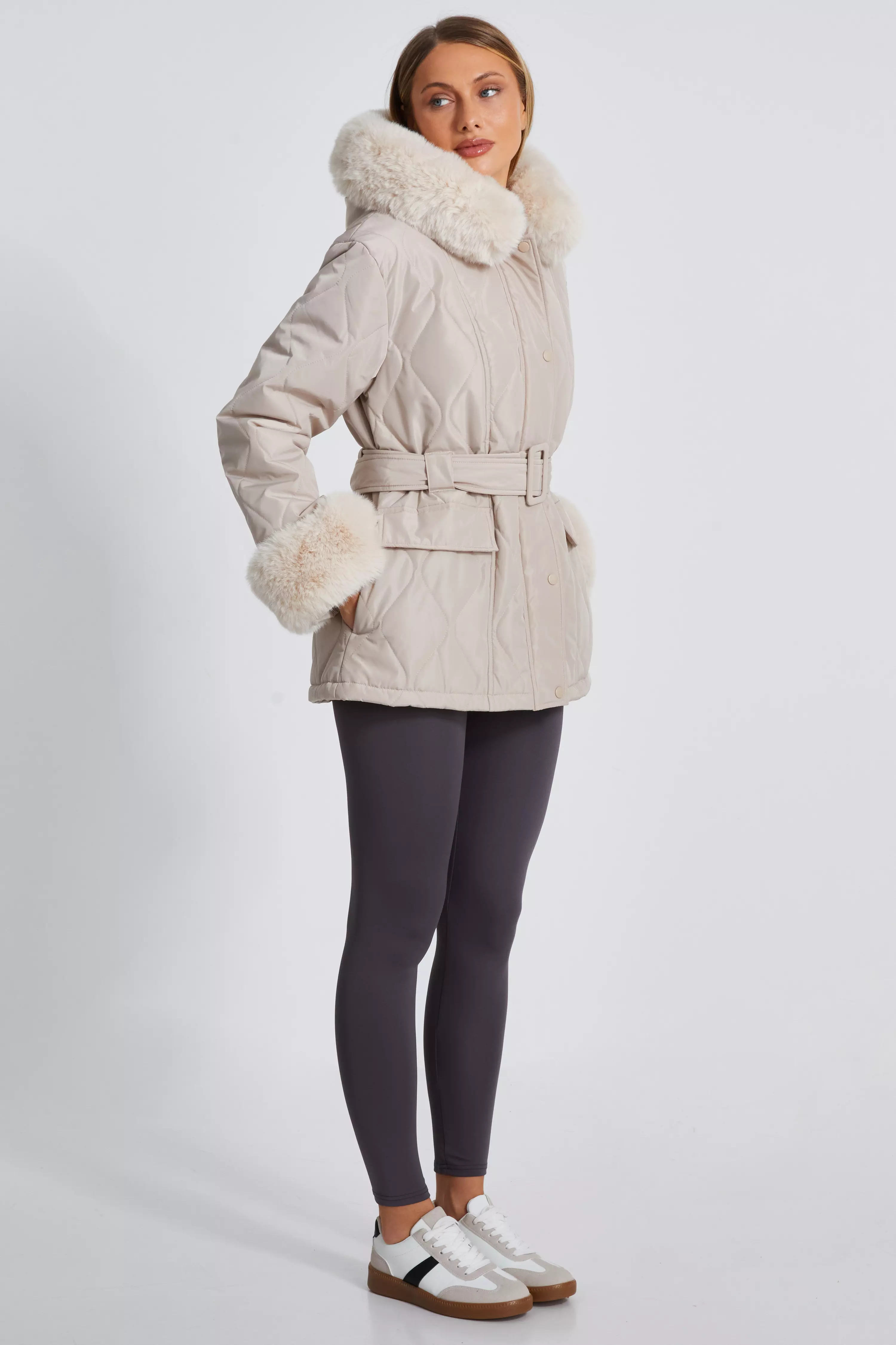 Stone Faux Fur Trim Jacket