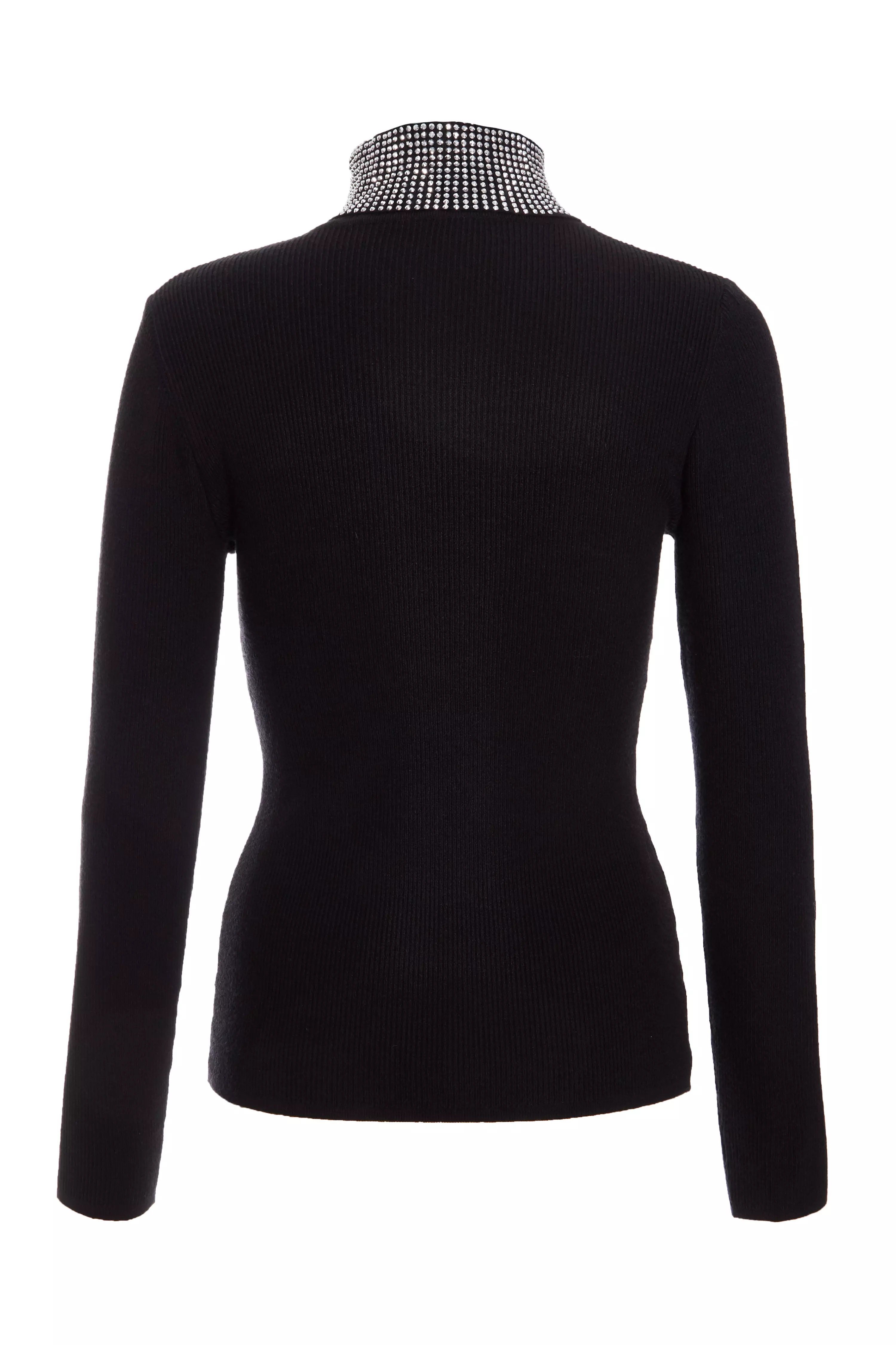 Black Diamante Turtle Neck Jumper