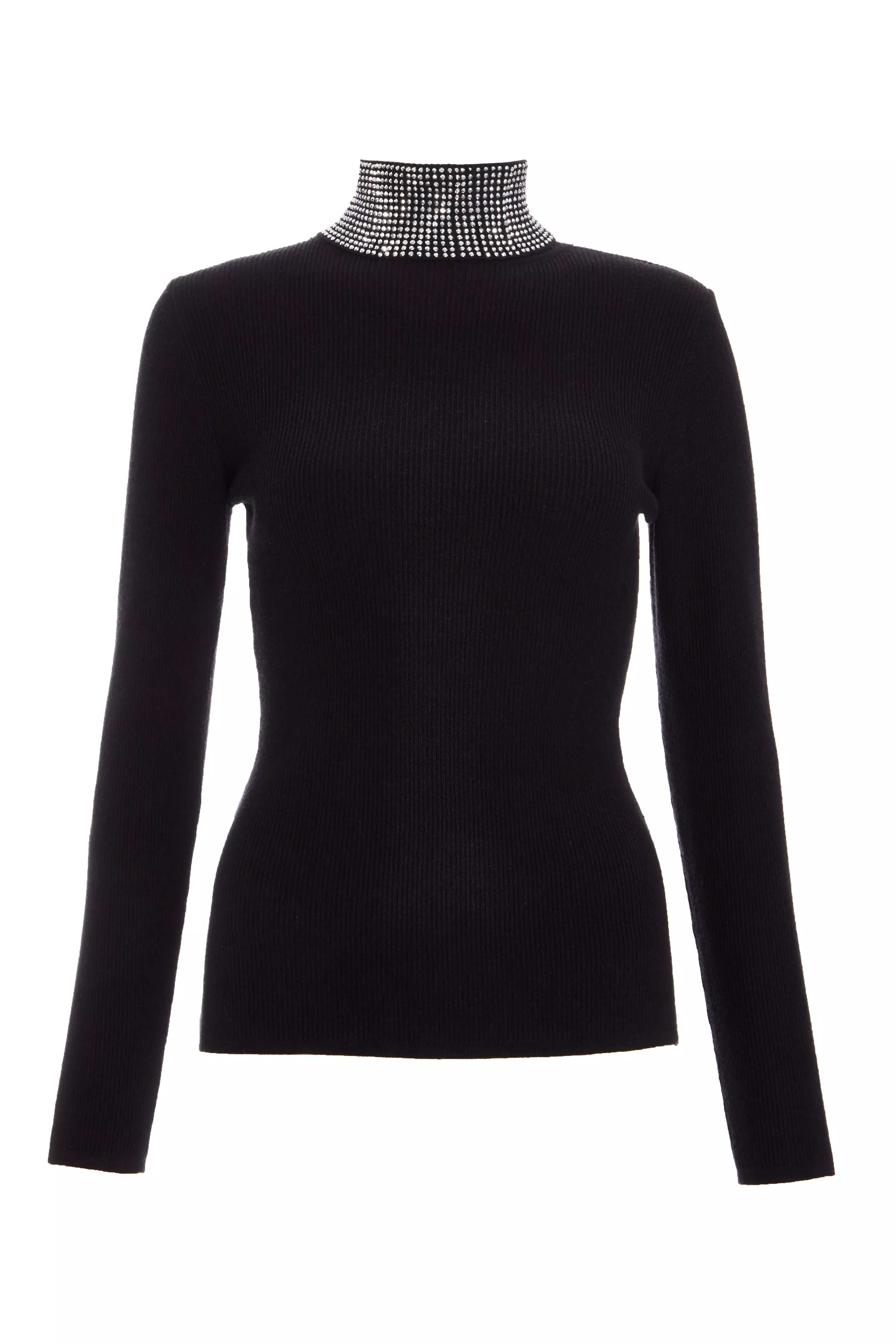 Black Diamante Turtle Neck Jumper