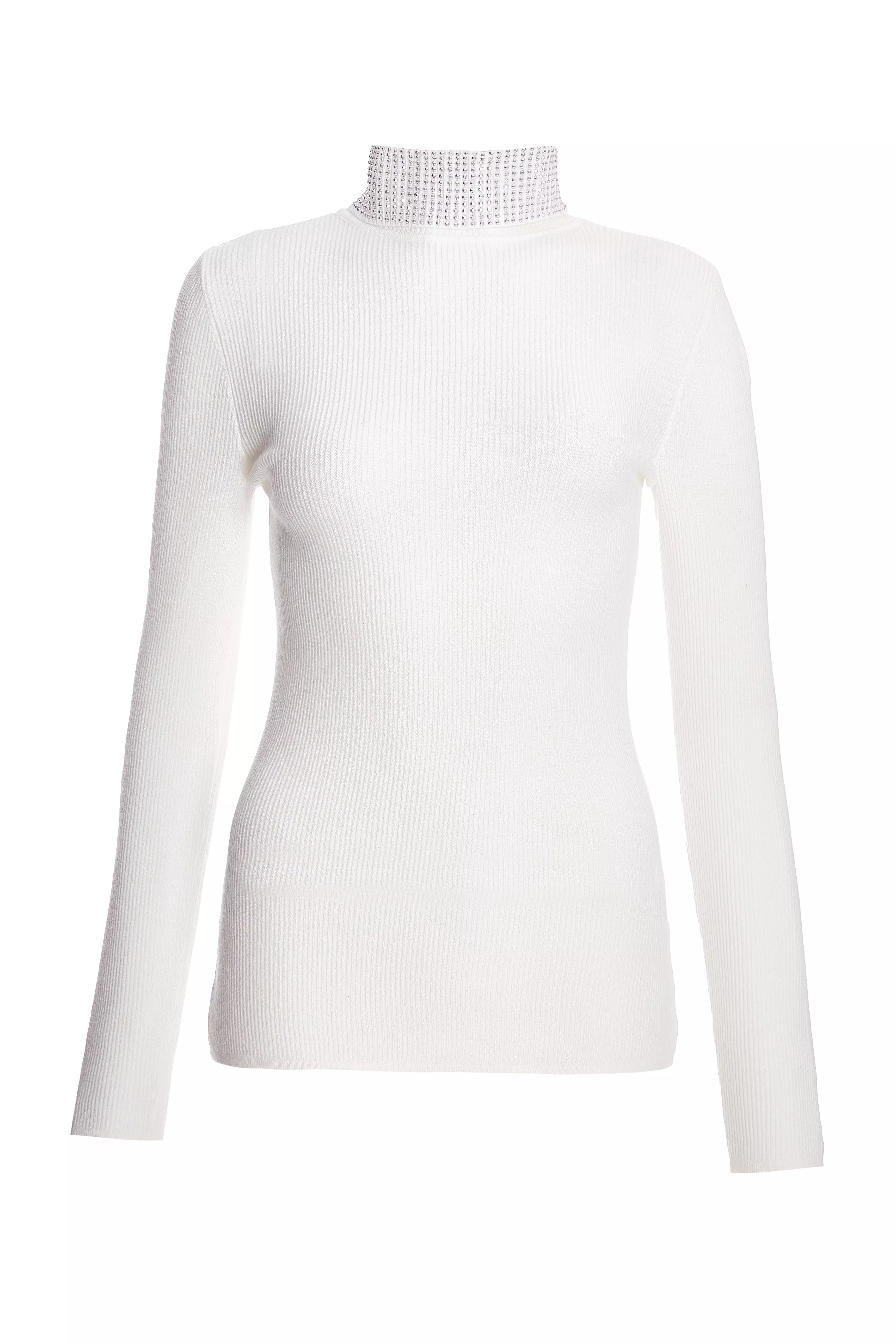 Cream Diamante Turtle Neck Jumper 