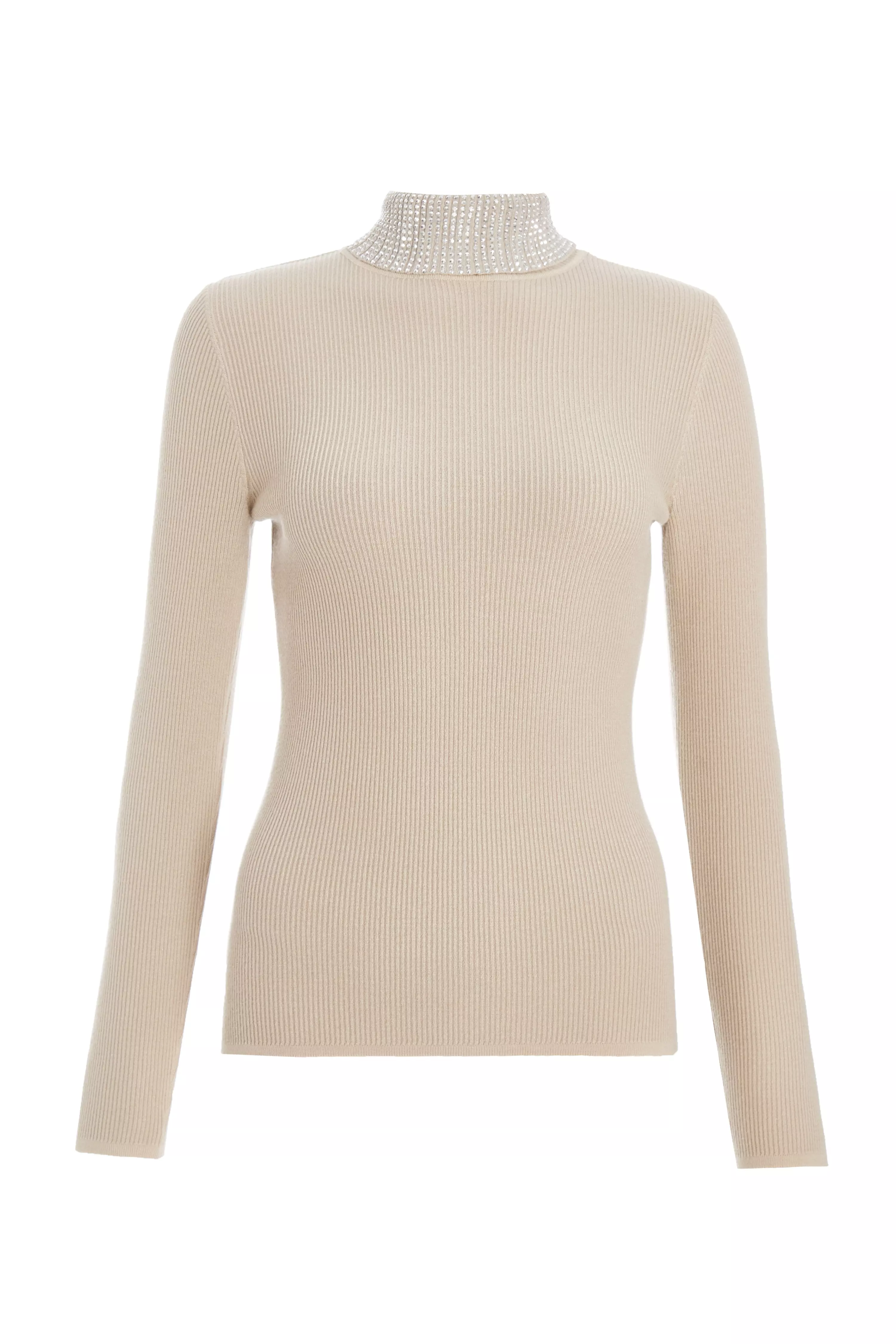 Stone Diamante Turtle Neck Jumper