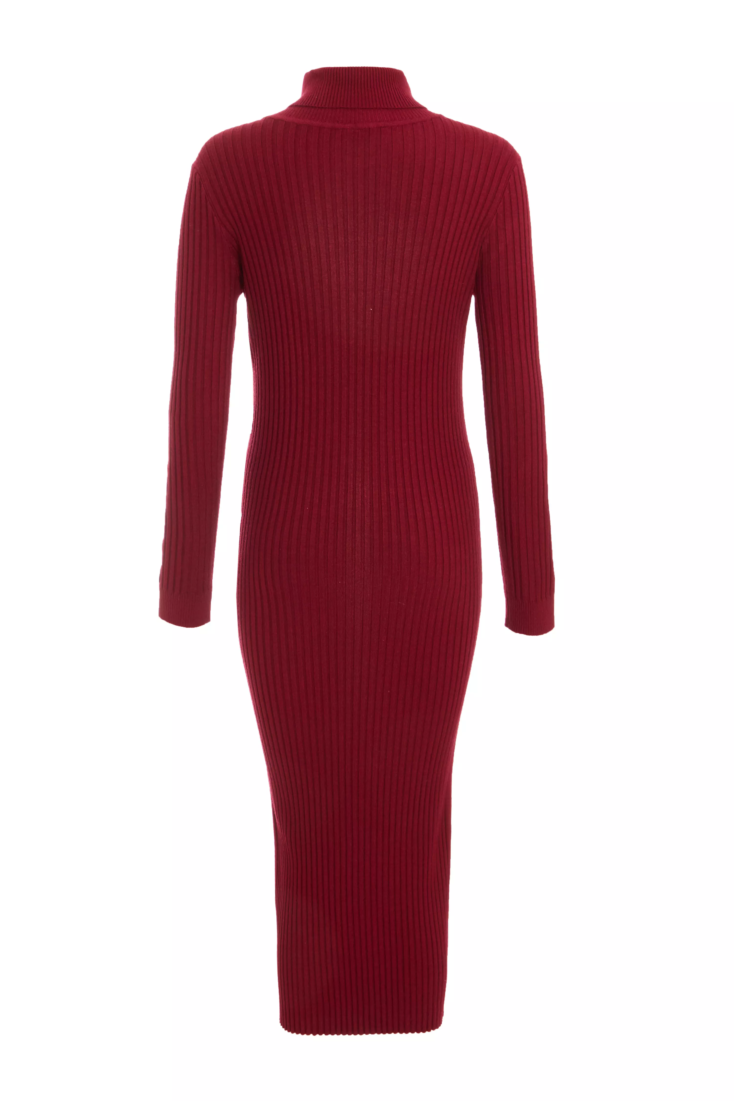 Dark Red Ribbed Knit Jumper Dress